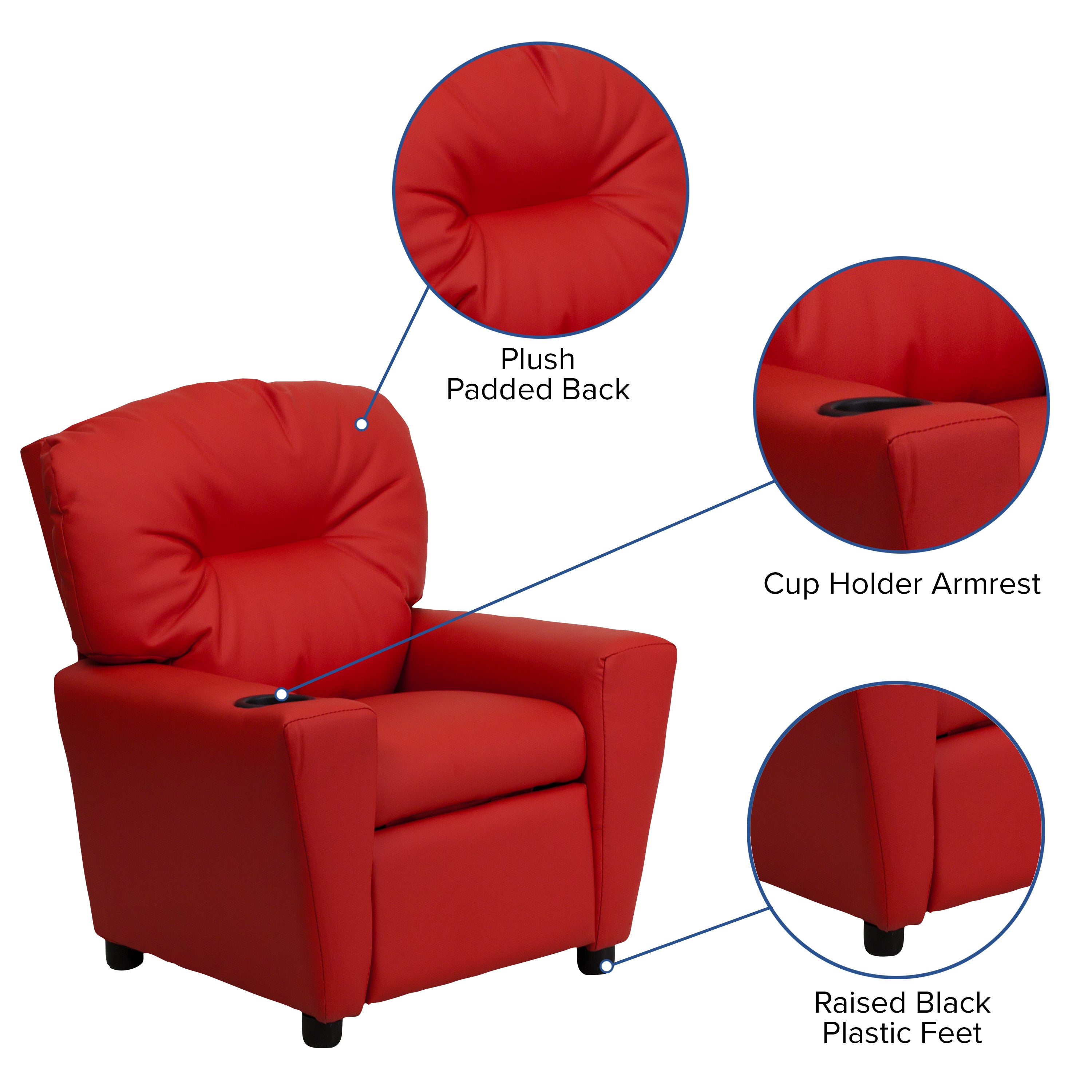 Chandler Contemporary Red Vinyl Kids Recliner with Cup Holder