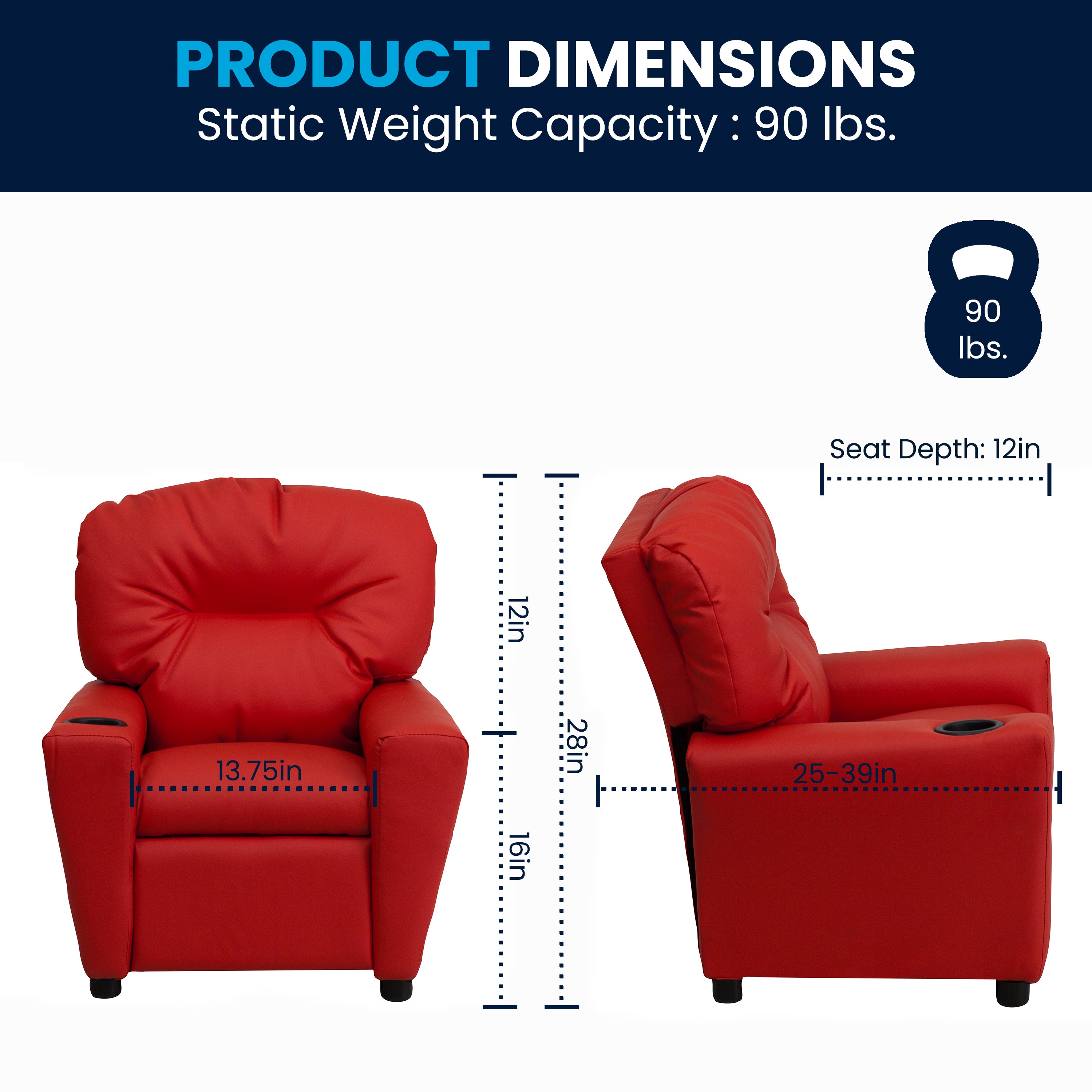 Chandler Contemporary Red Vinyl Kids Recliner with Cup Holder