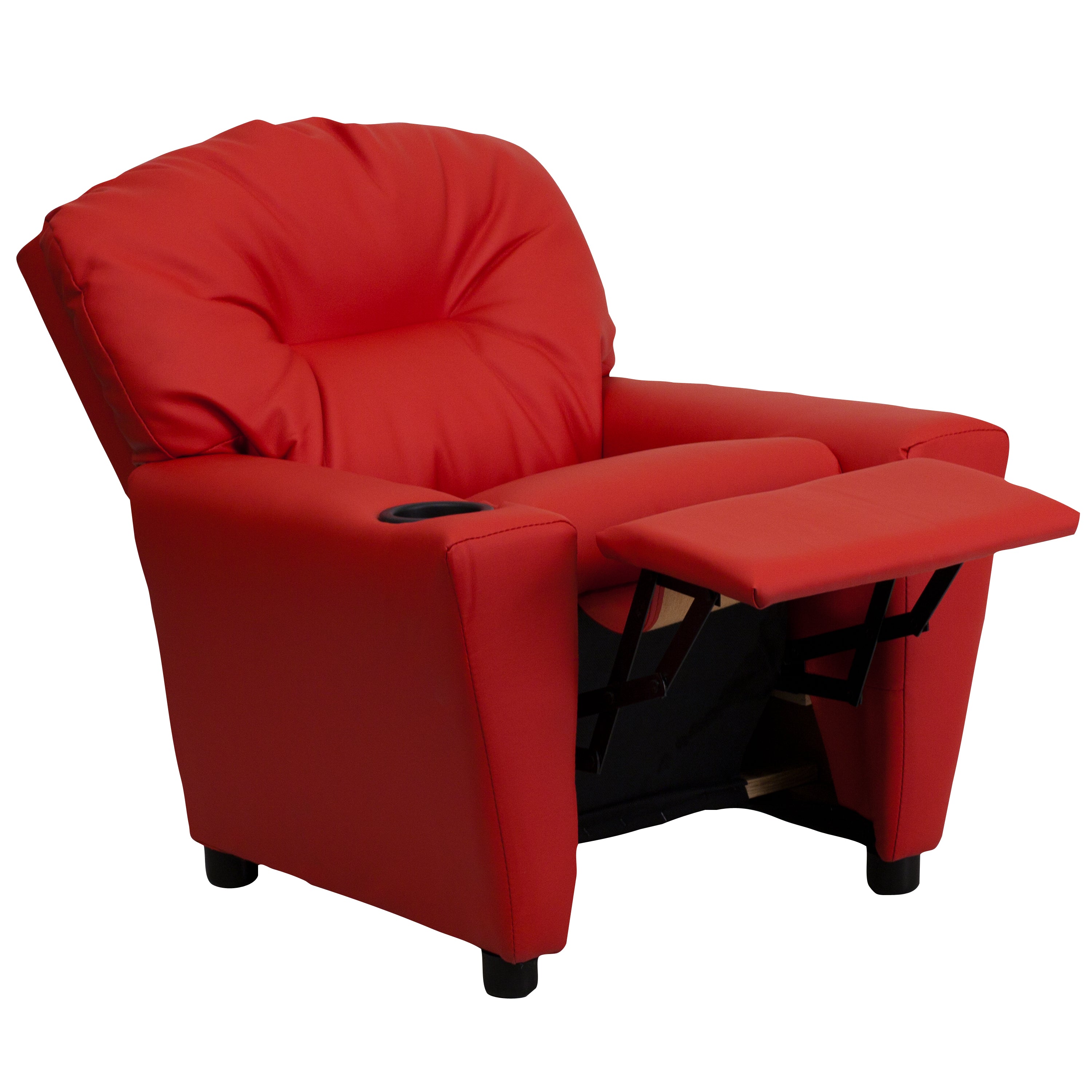 Chandler Contemporary Red Vinyl Kids Recliner with Cup Holder
