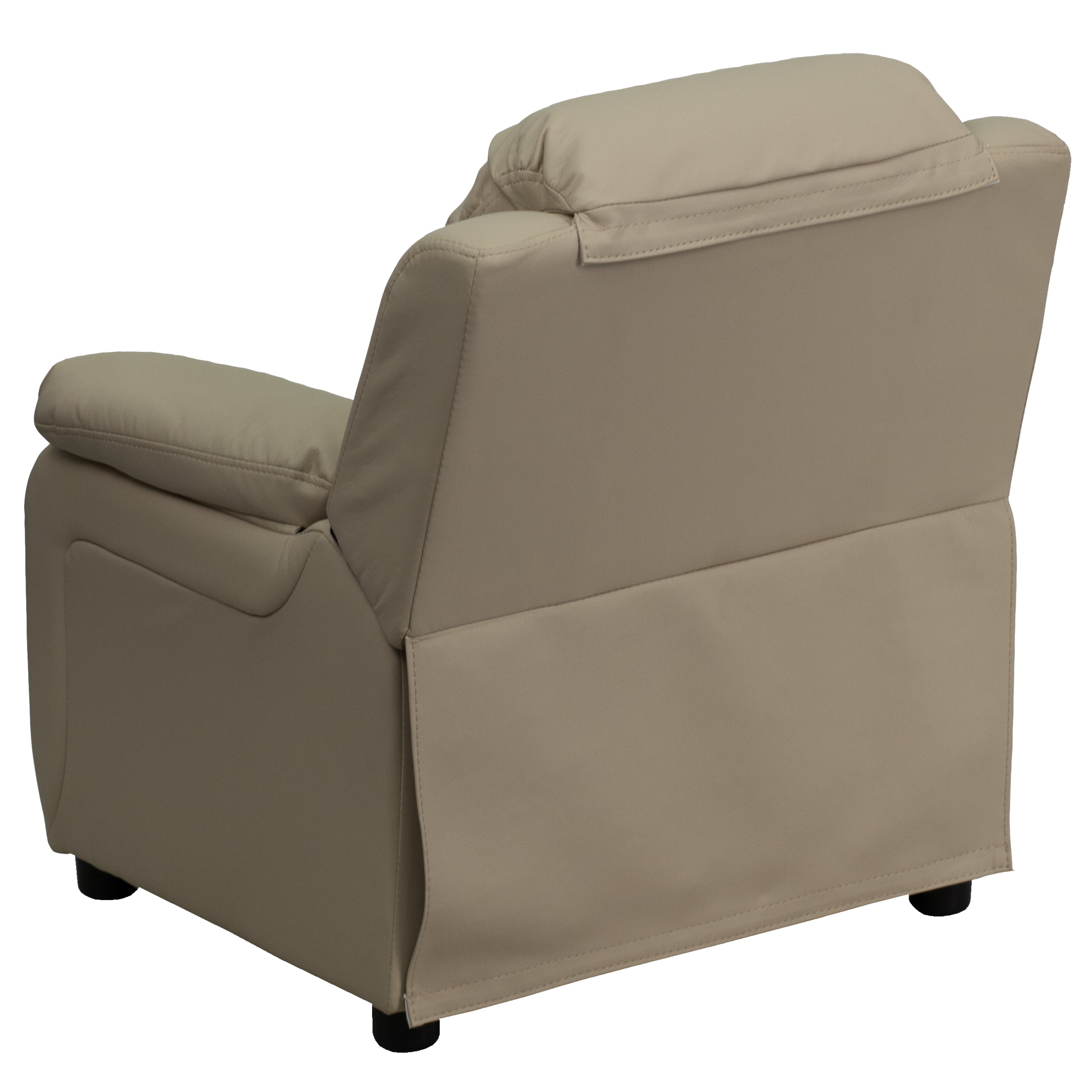 Charlie Deluxe Padded Contemporary Beige Vinyl Kids Recliner with Storage Arms