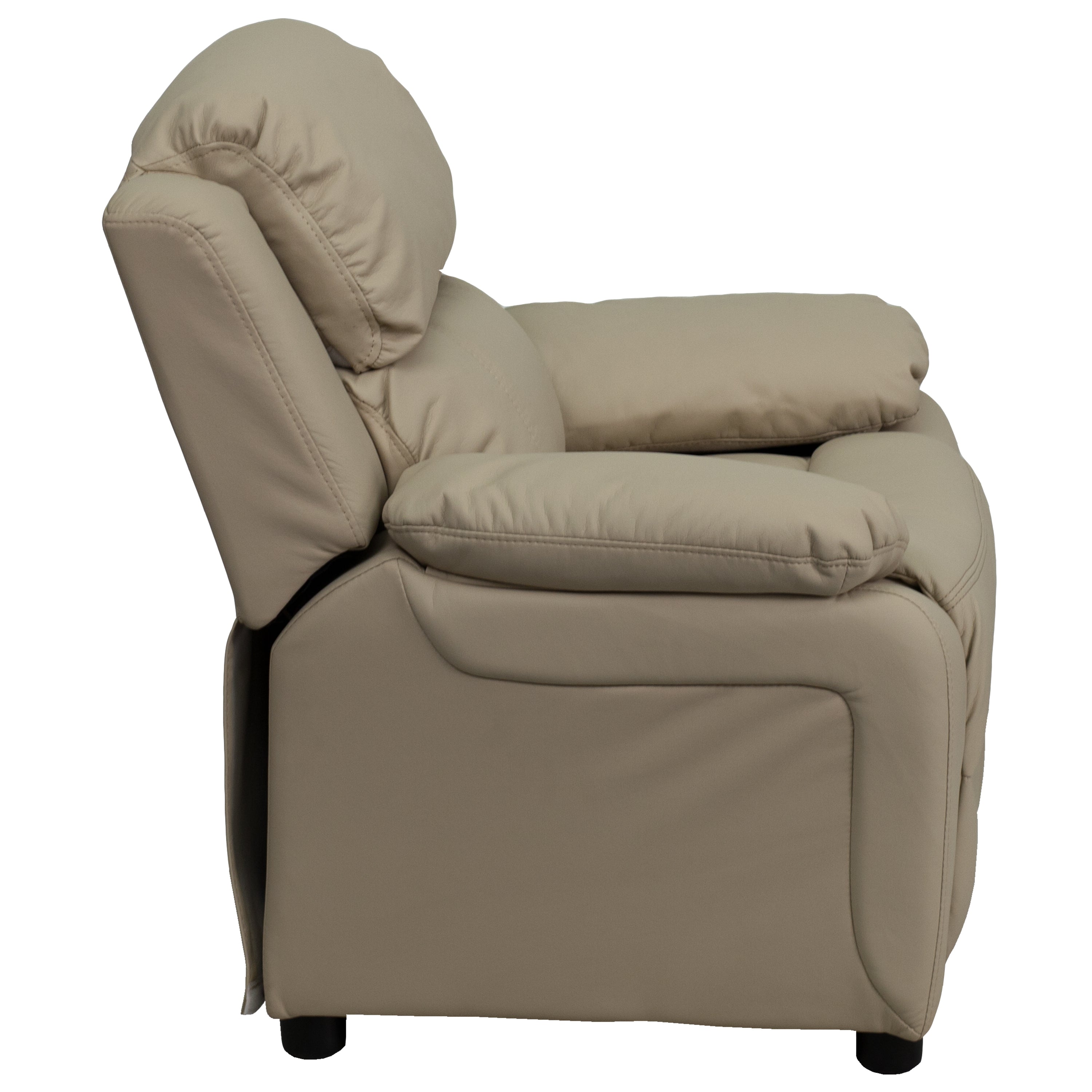 Charlie Deluxe Padded Contemporary Beige Vinyl Kids Recliner with Storage Arms