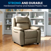 Charlie Deluxe Padded Contemporary Beige Vinyl Kids Recliner with Storage Arms