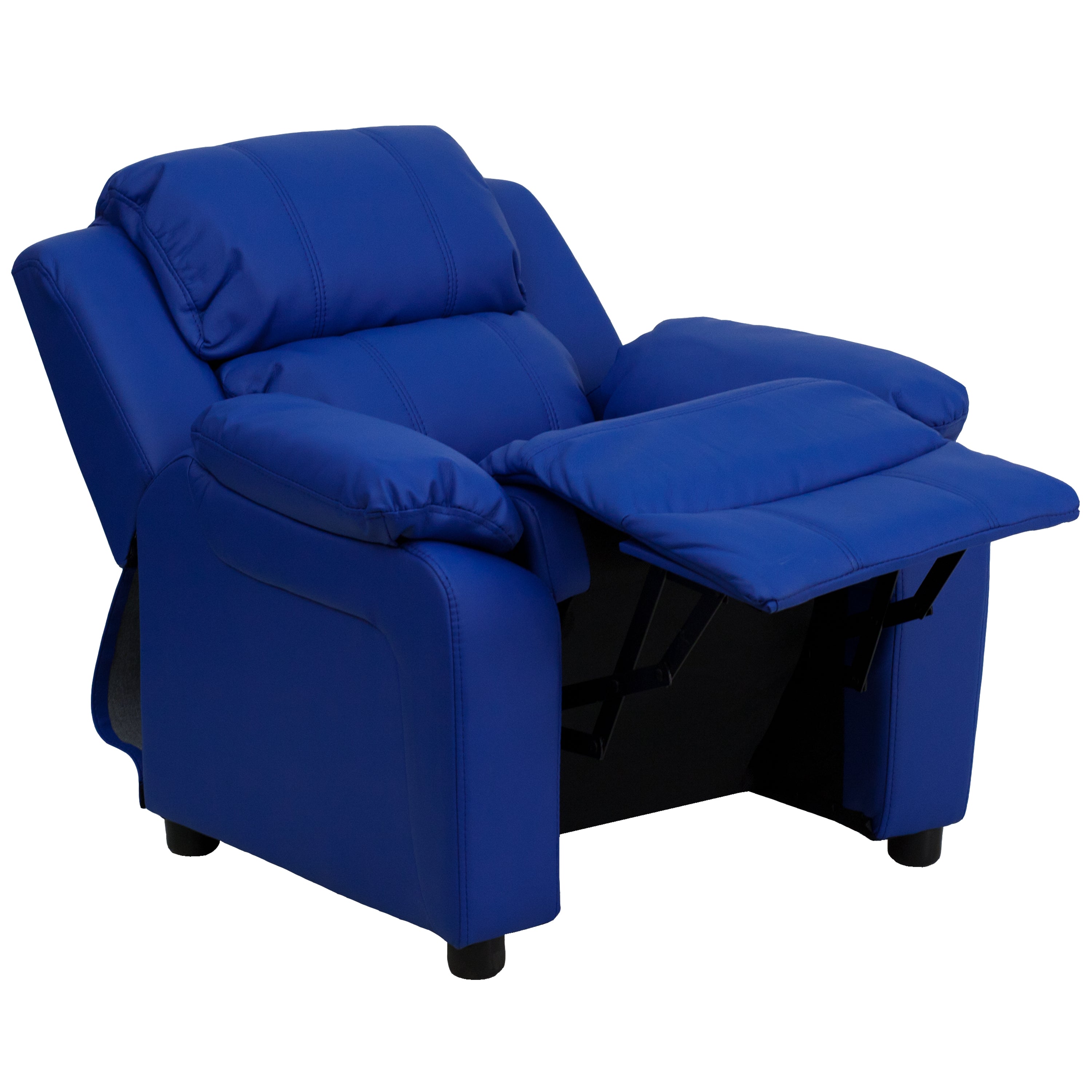 Charlie Deluxe Padded Contemporary Blue Vinyl Kids Recliner with Storage Arms
