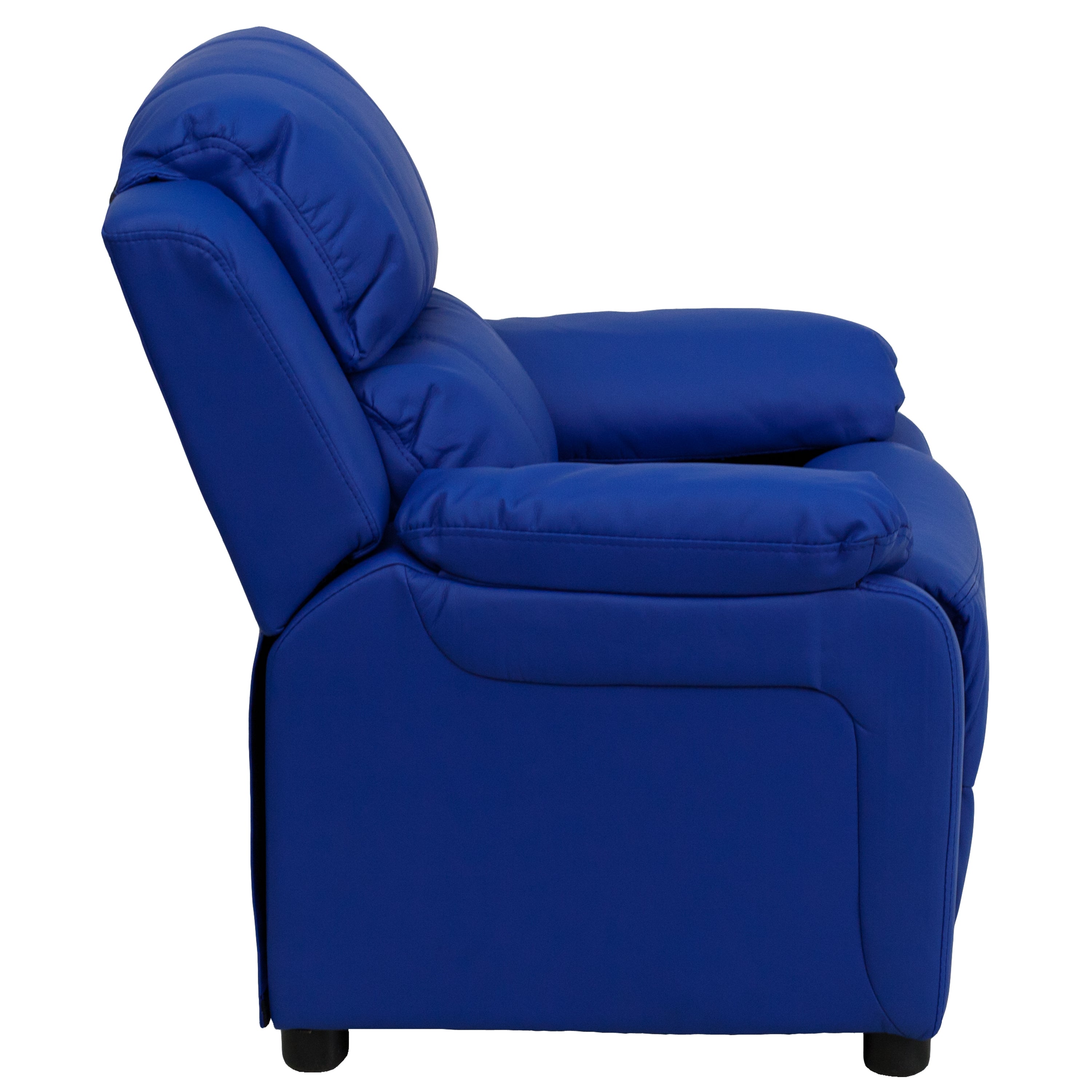 Charlie Deluxe Padded Contemporary Blue Vinyl Kids Recliner with Storage Arms
