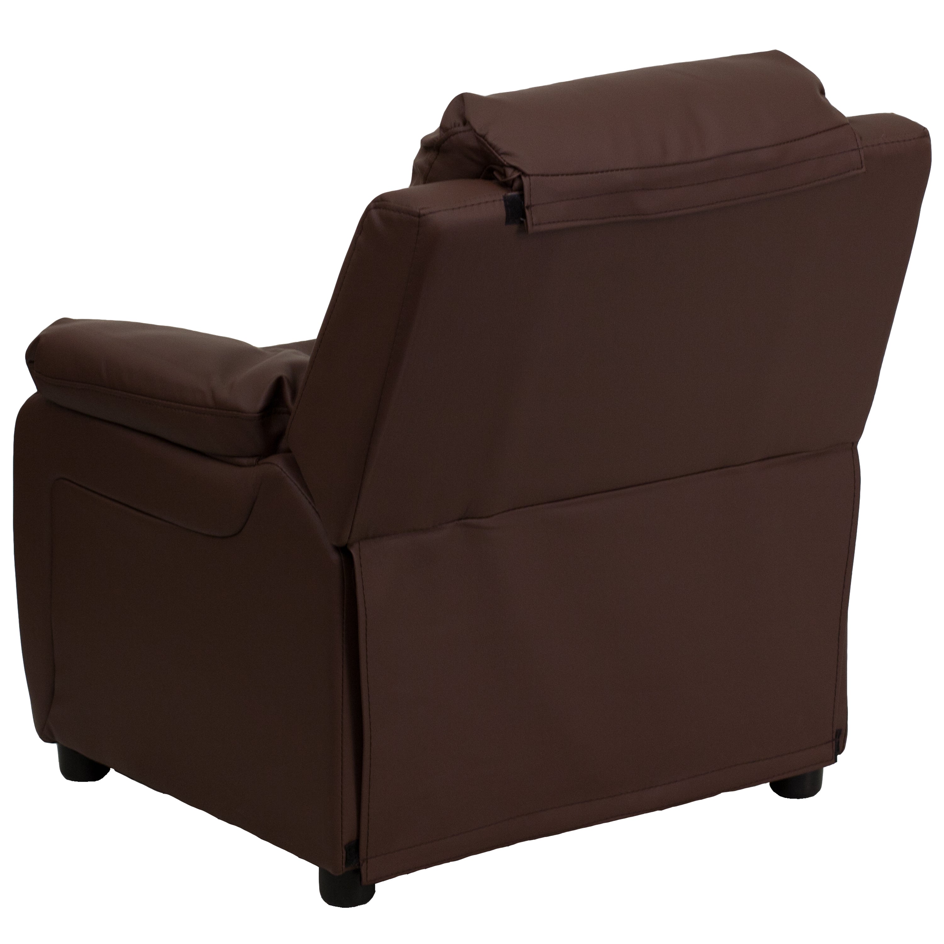 Charlie Deluxe Padded Contemporary Brown LeatherSoft Kids Recliner with Storage Arms
