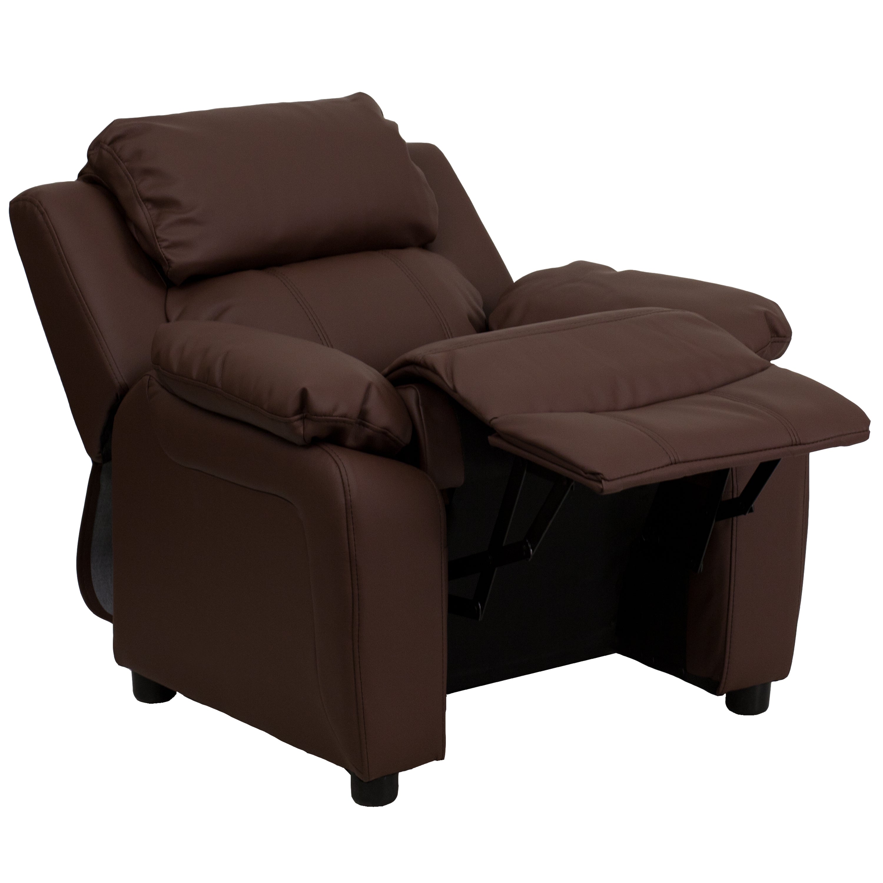 Charlie Deluxe Padded Contemporary Brown LeatherSoft Kids Recliner with Storage Arms