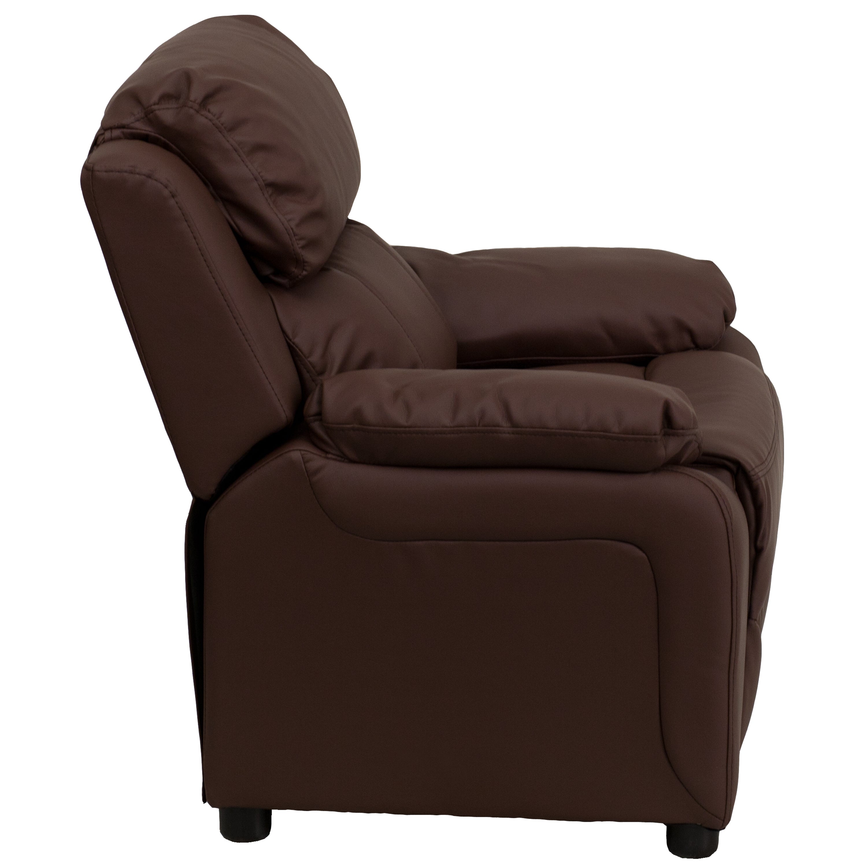 Charlie Deluxe Padded Contemporary Brown LeatherSoft Kids Recliner with Storage Arms