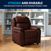 Charlie Deluxe Padded Contemporary Brown LeatherSoft Kids Recliner with Storage Arms