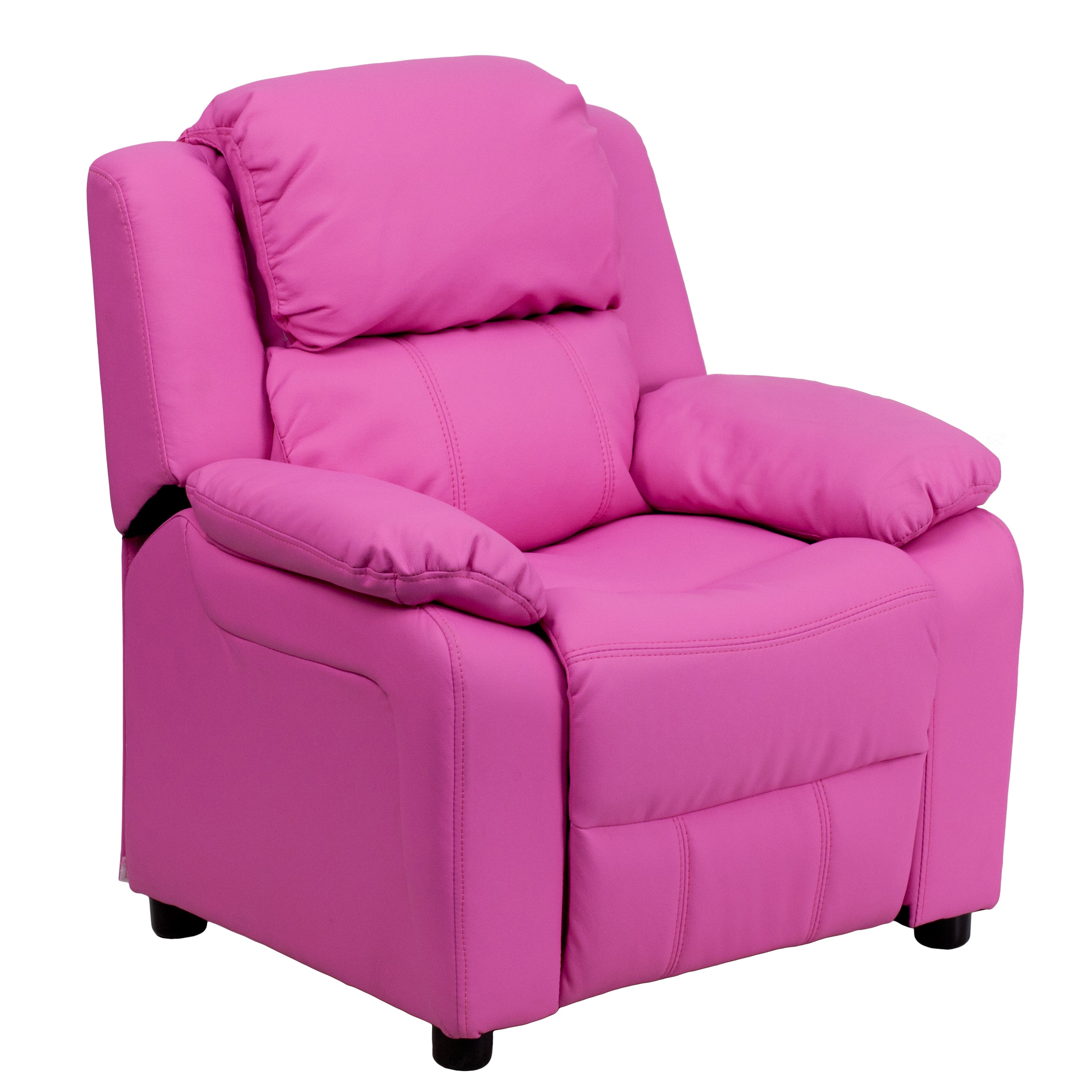 Charlie Deluxe Padded Contemporary Hot Pink Vinyl Kids Recliner with Storage Arms