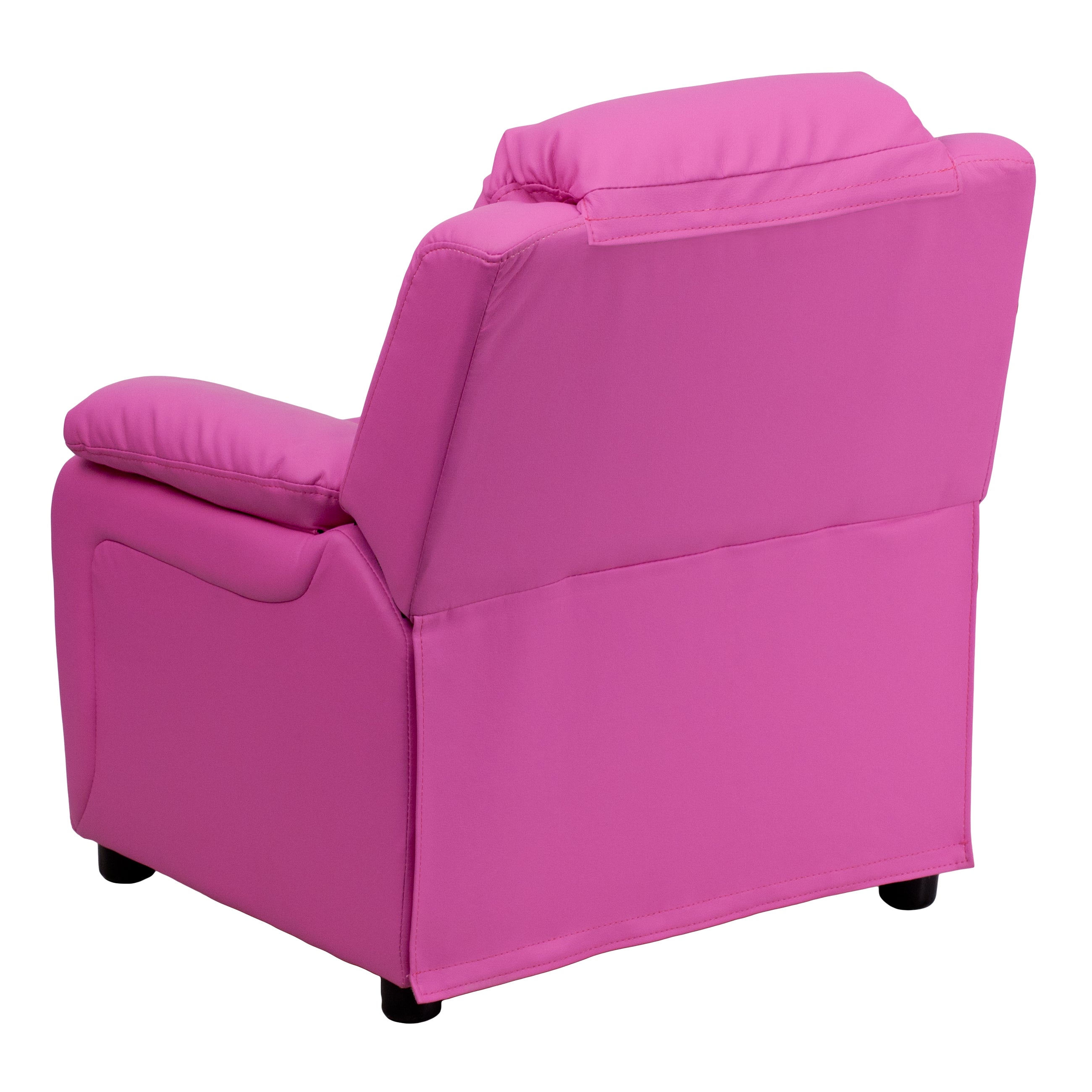 Charlie Deluxe Padded Contemporary Hot Pink Vinyl Kids Recliner with Storage Arms