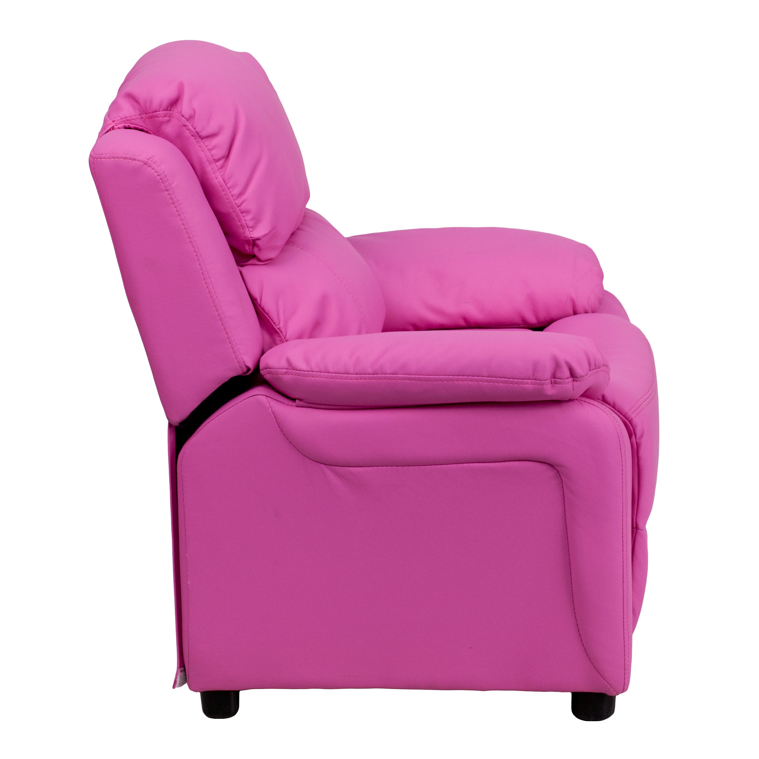 Charlie Deluxe Padded Contemporary Hot Pink Vinyl Kids Recliner with Storage Arms
