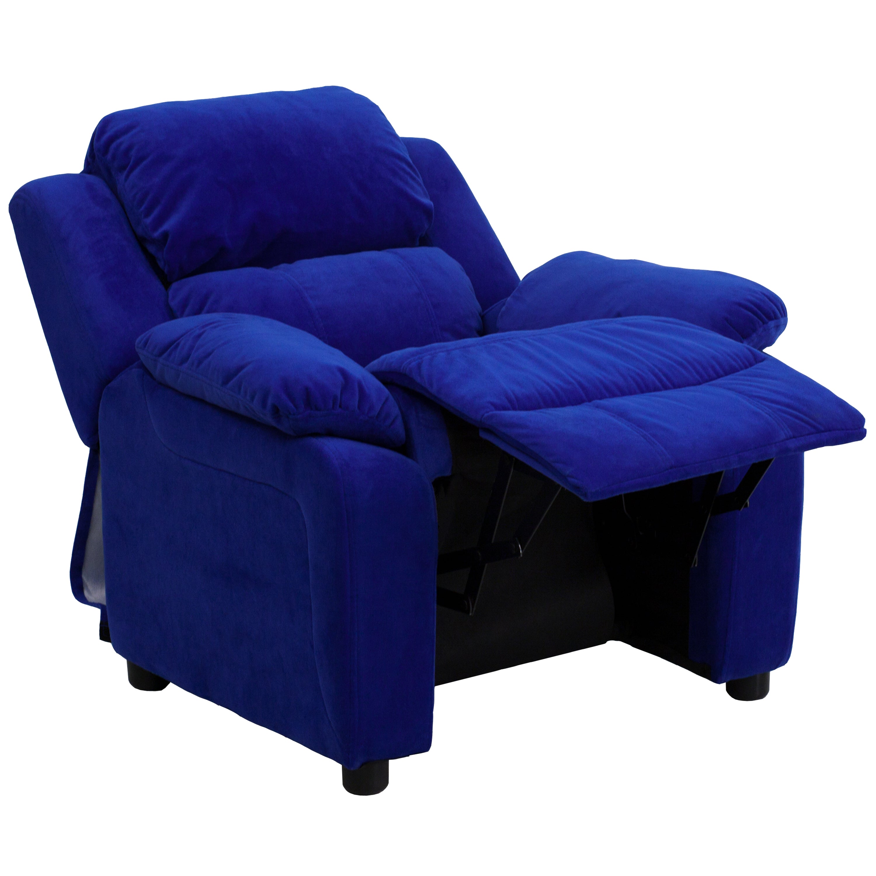 Charlie Deluxe Padded Contemporary Blue Microfiber Kids Recliner with Storage Arms