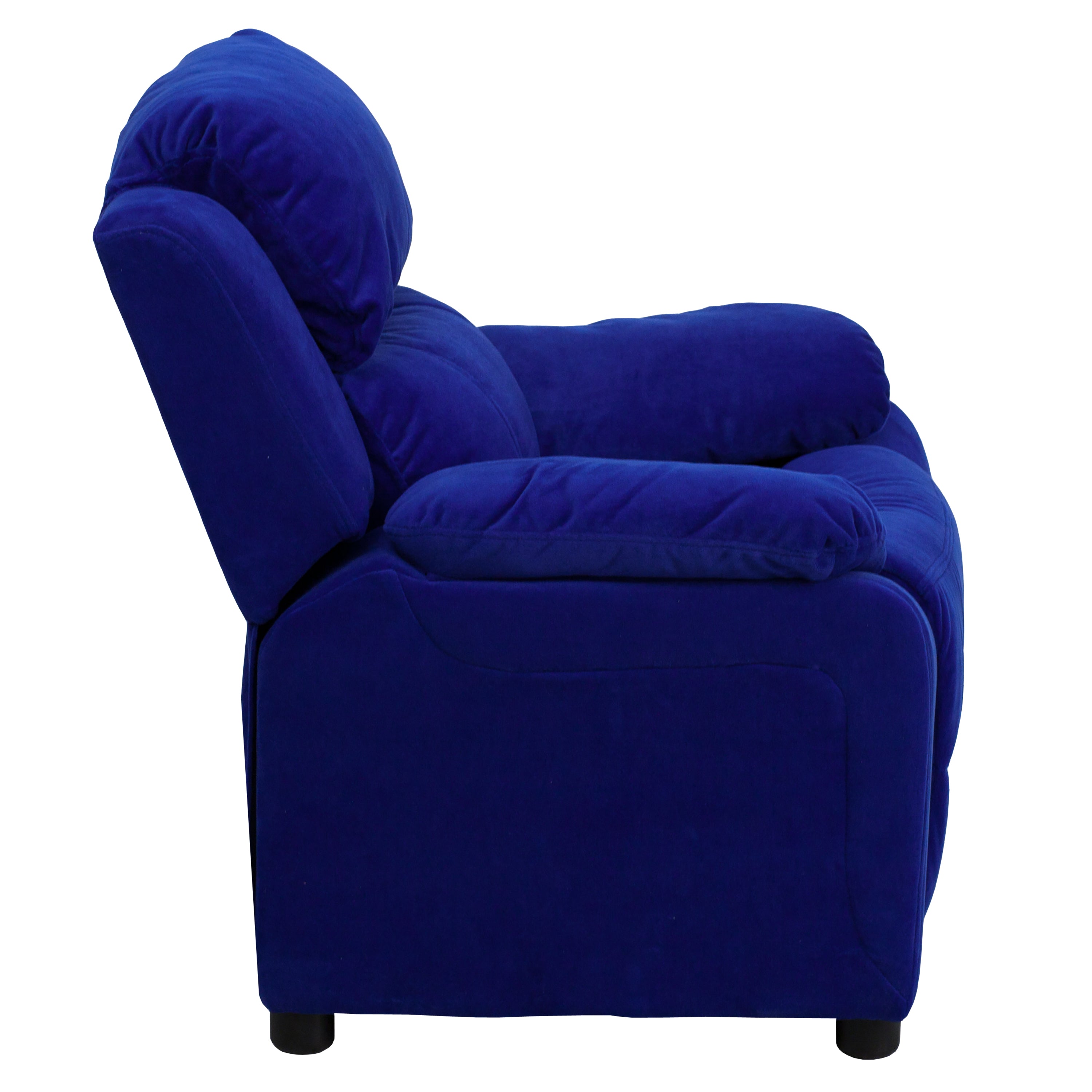 Charlie Deluxe Padded Contemporary Blue Microfiber Kids Recliner with Storage Arms