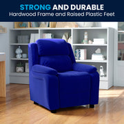Charlie Deluxe Padded Contemporary Blue Microfiber Kids Recliner with Storage Arms