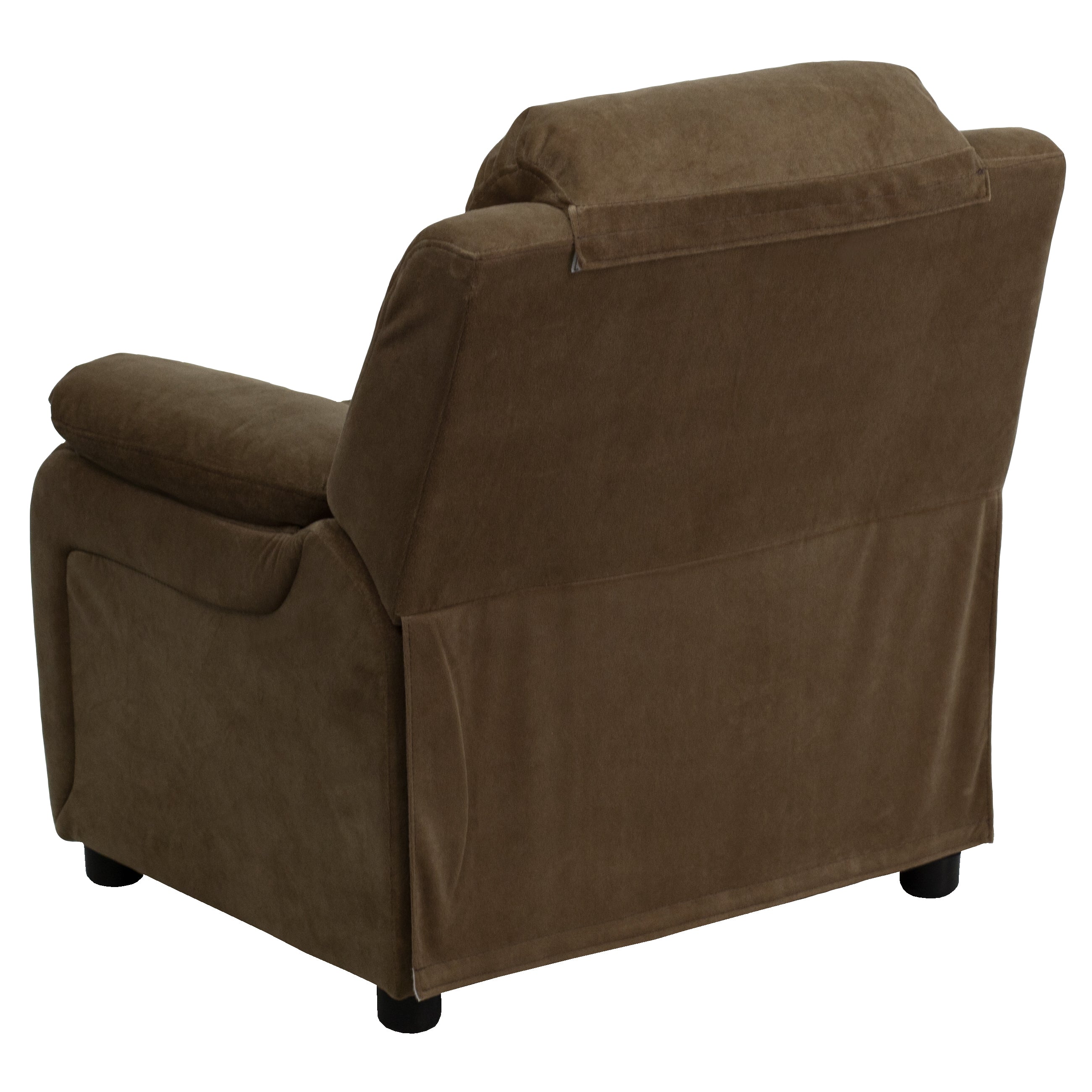 Charlie Deluxe Padded Contemporary Brown Microfiber Kids Recliner with Storage Arms