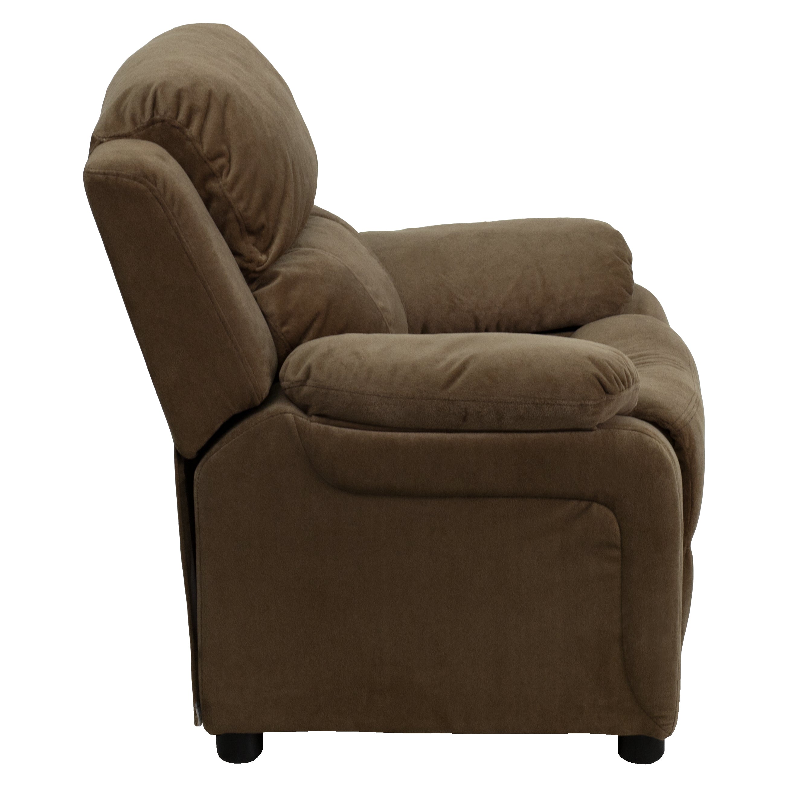 Charlie Deluxe Padded Contemporary Brown Microfiber Kids Recliner with Storage Arms