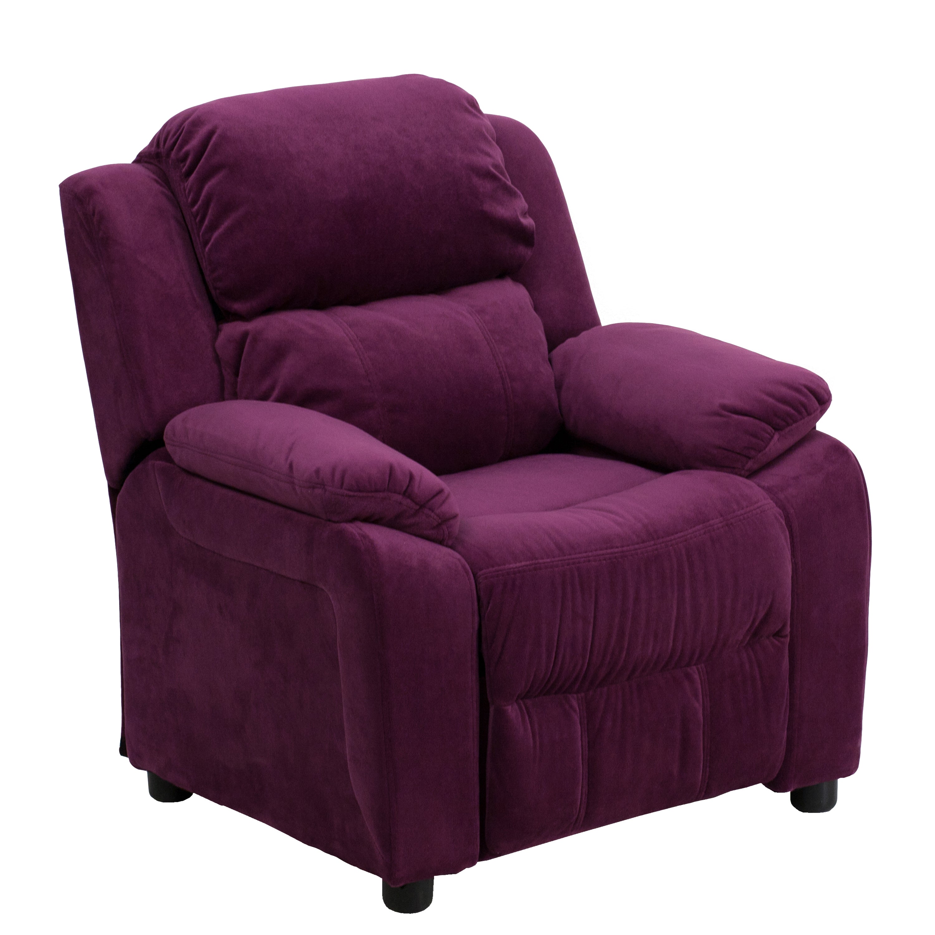 Charlie Deluxe Padded Contemporary Purple Microfiber Kids Recliner with Storage Arms