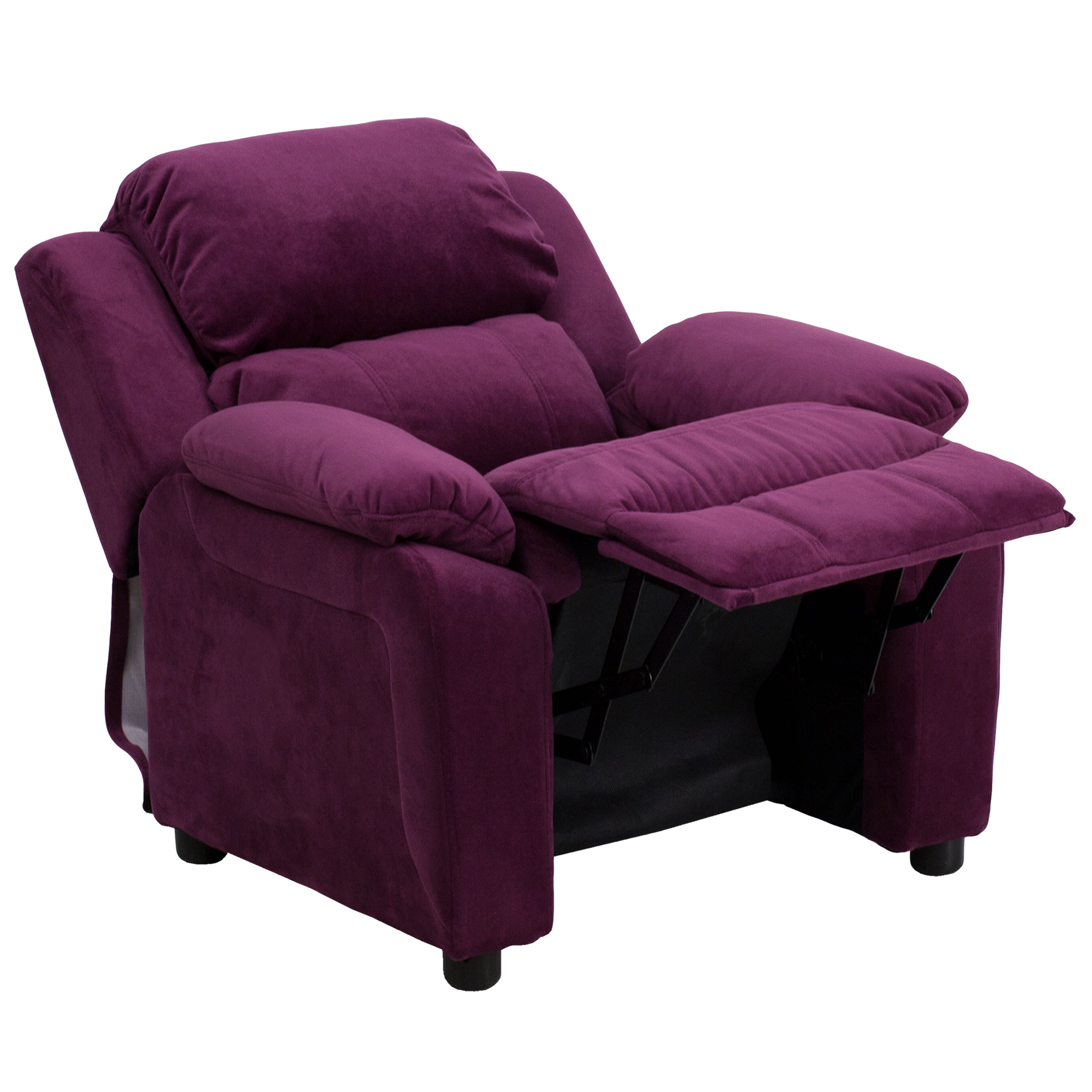 Charlie Deluxe Padded Contemporary Purple Microfiber Kids Recliner with Storage Arms