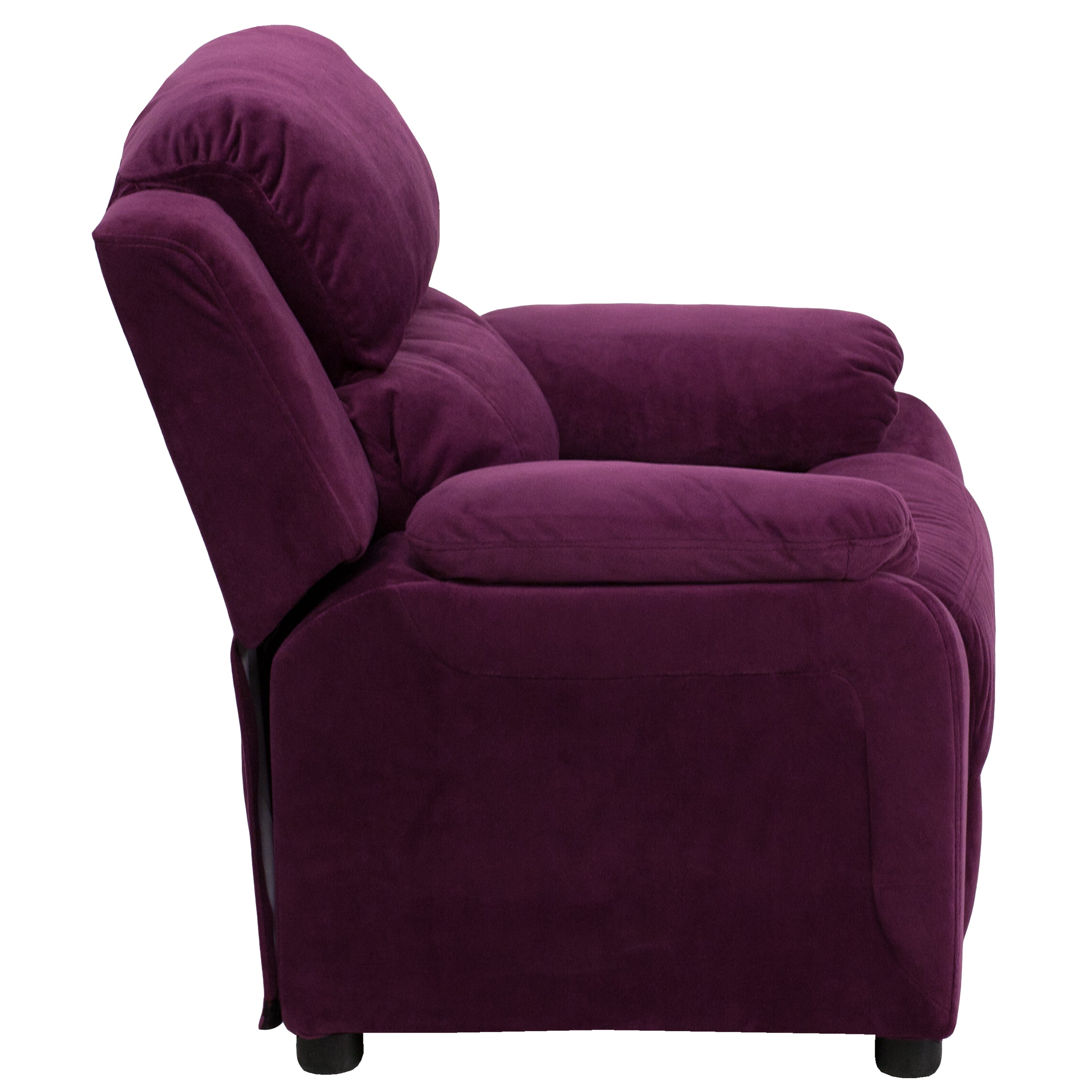 Charlie Deluxe Padded Contemporary Purple Microfiber Kids Recliner with Storage Arms