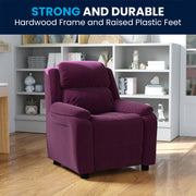 Charlie Deluxe Padded Contemporary Purple Microfiber Kids Recliner with Storage Arms