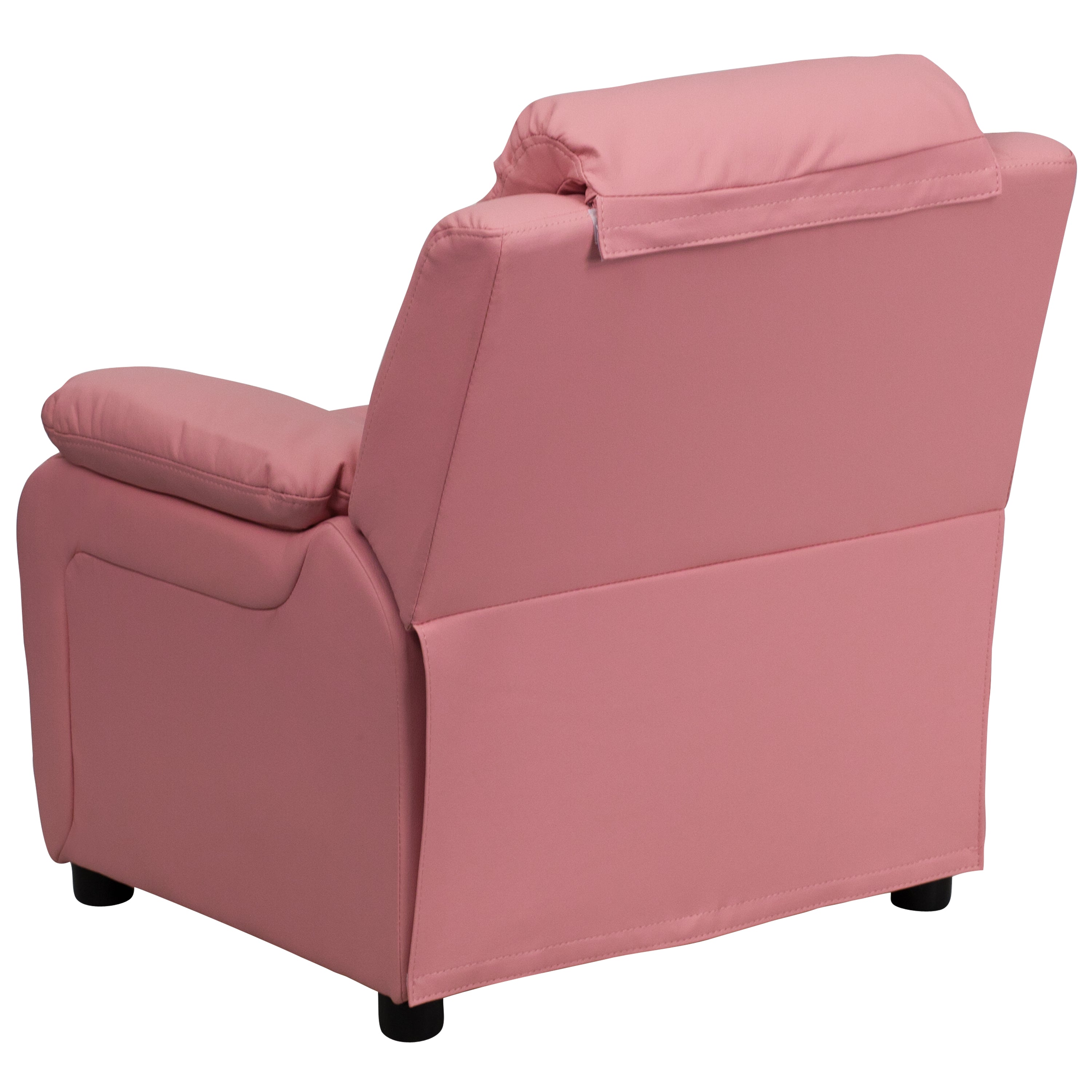 Charlie Deluxe Padded Contemporary Pink Vinyl Kids Recliner with Storage Arms