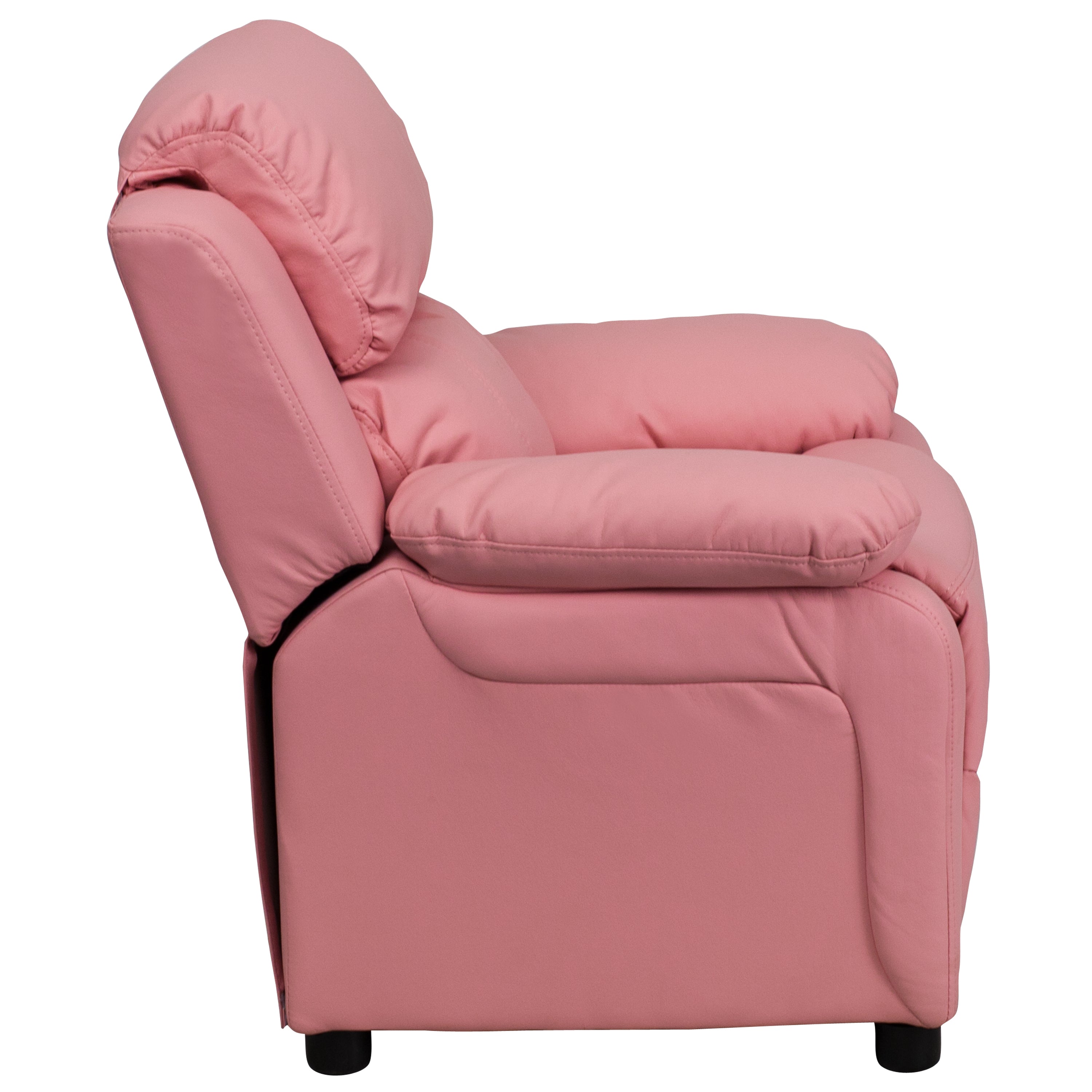 Charlie Deluxe Padded Contemporary Pink Vinyl Kids Recliner with Storage Arms