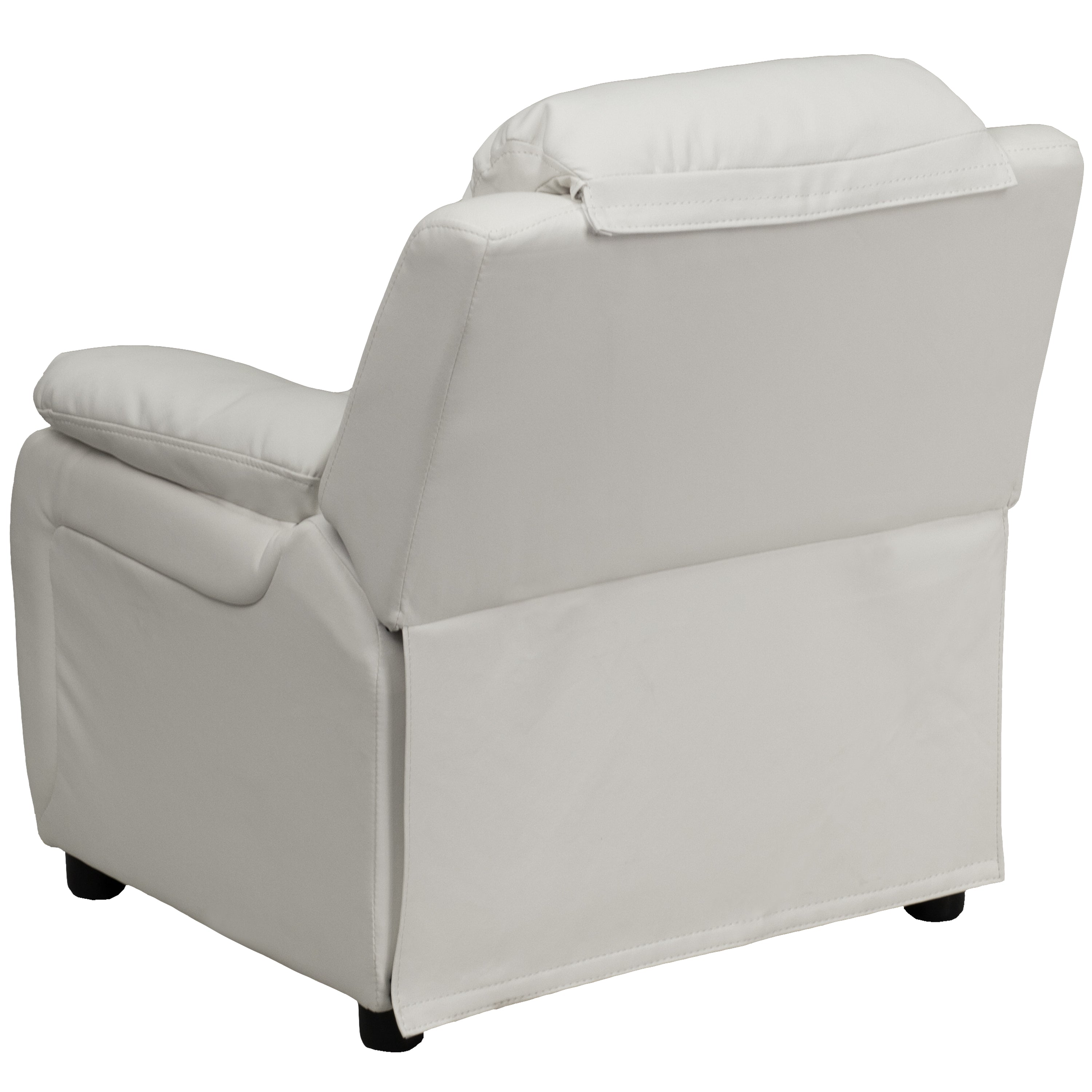 Charlie Deluxe Padded Contemporary White Vinyl Kids Recliner with Storage Arms