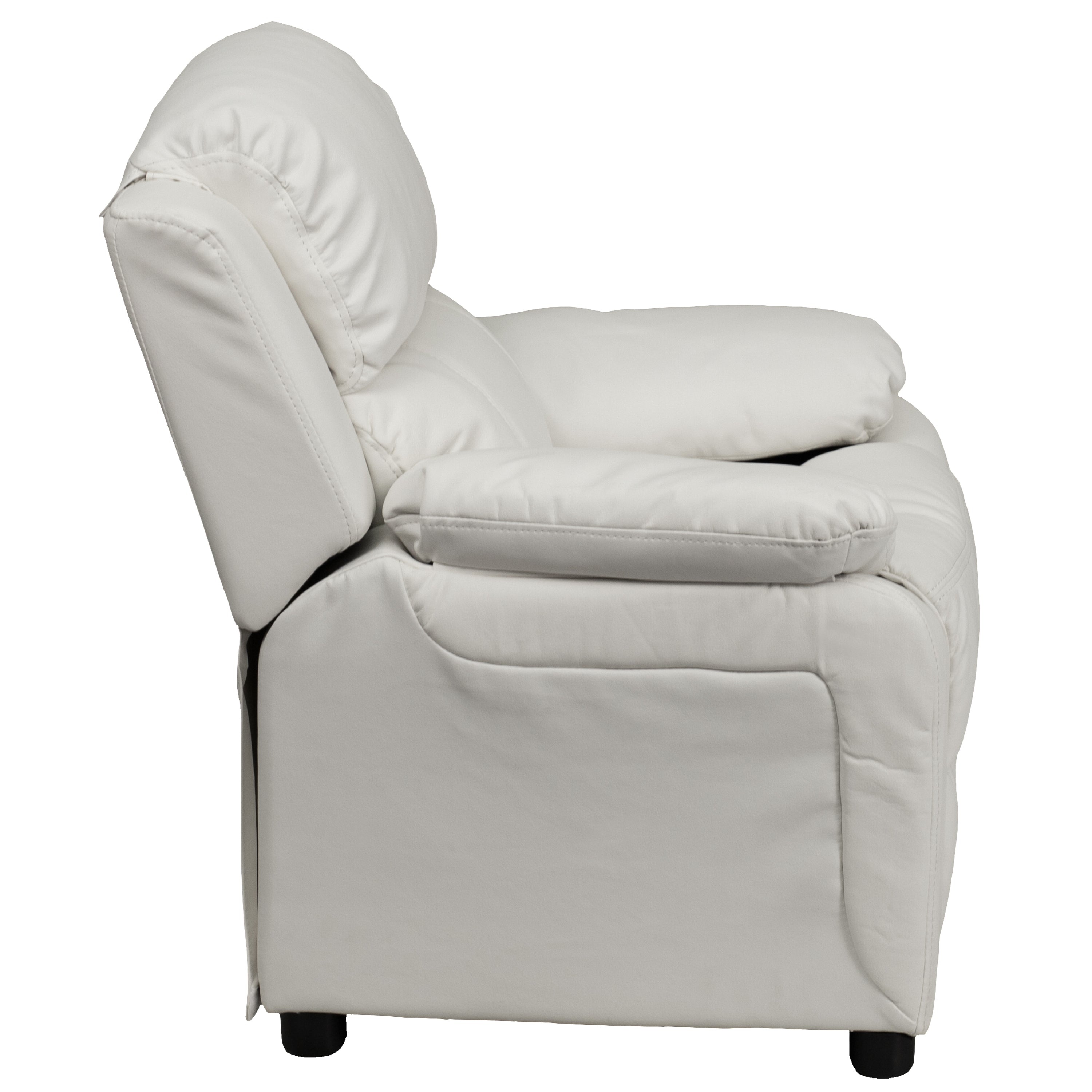 Charlie Deluxe Padded Contemporary White Vinyl Kids Recliner with Storage Arms