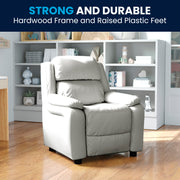 Charlie Deluxe Padded Contemporary White Vinyl Kids Recliner with Storage Arms
