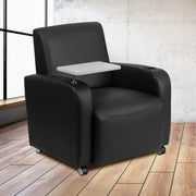 George Black LeatherSoft Guest Chair with Tablet Arm, Front Wheel Casters and Cup Holder
