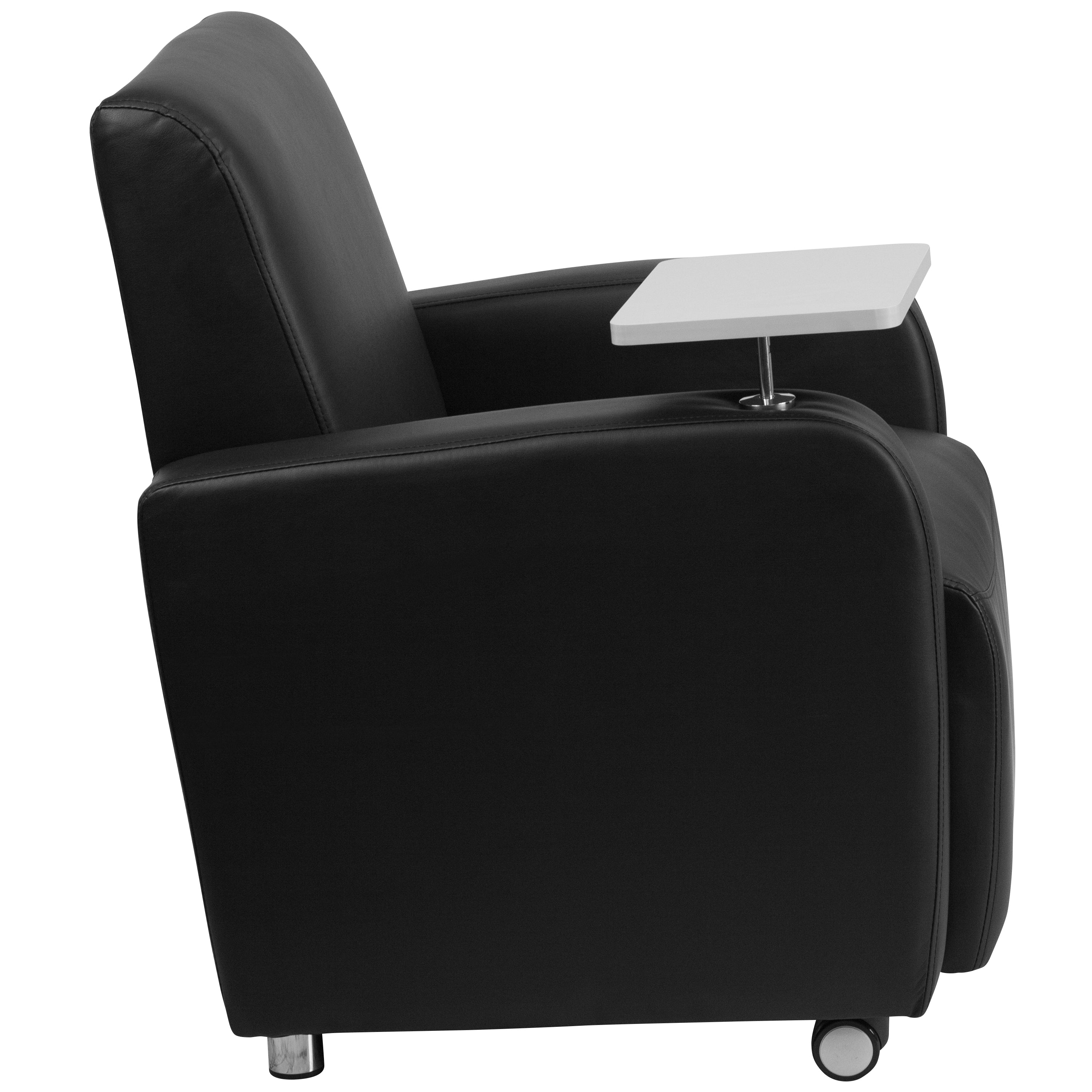 George Black LeatherSoft Guest Chair with Tablet Arm, Front Wheel Casters and Cup Holder