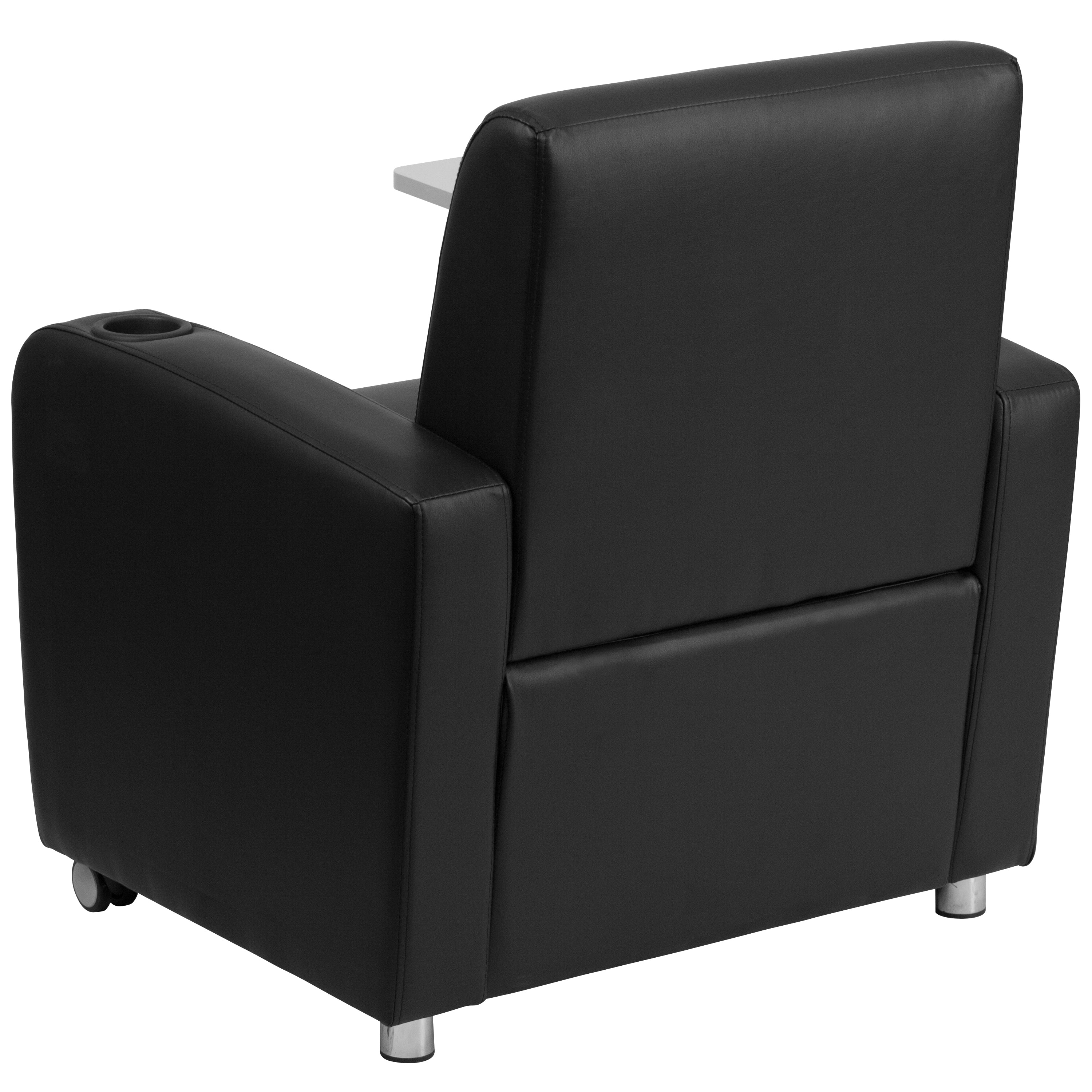 George Black LeatherSoft Guest Chair with Tablet Arm, Front Wheel Casters and Cup Holder