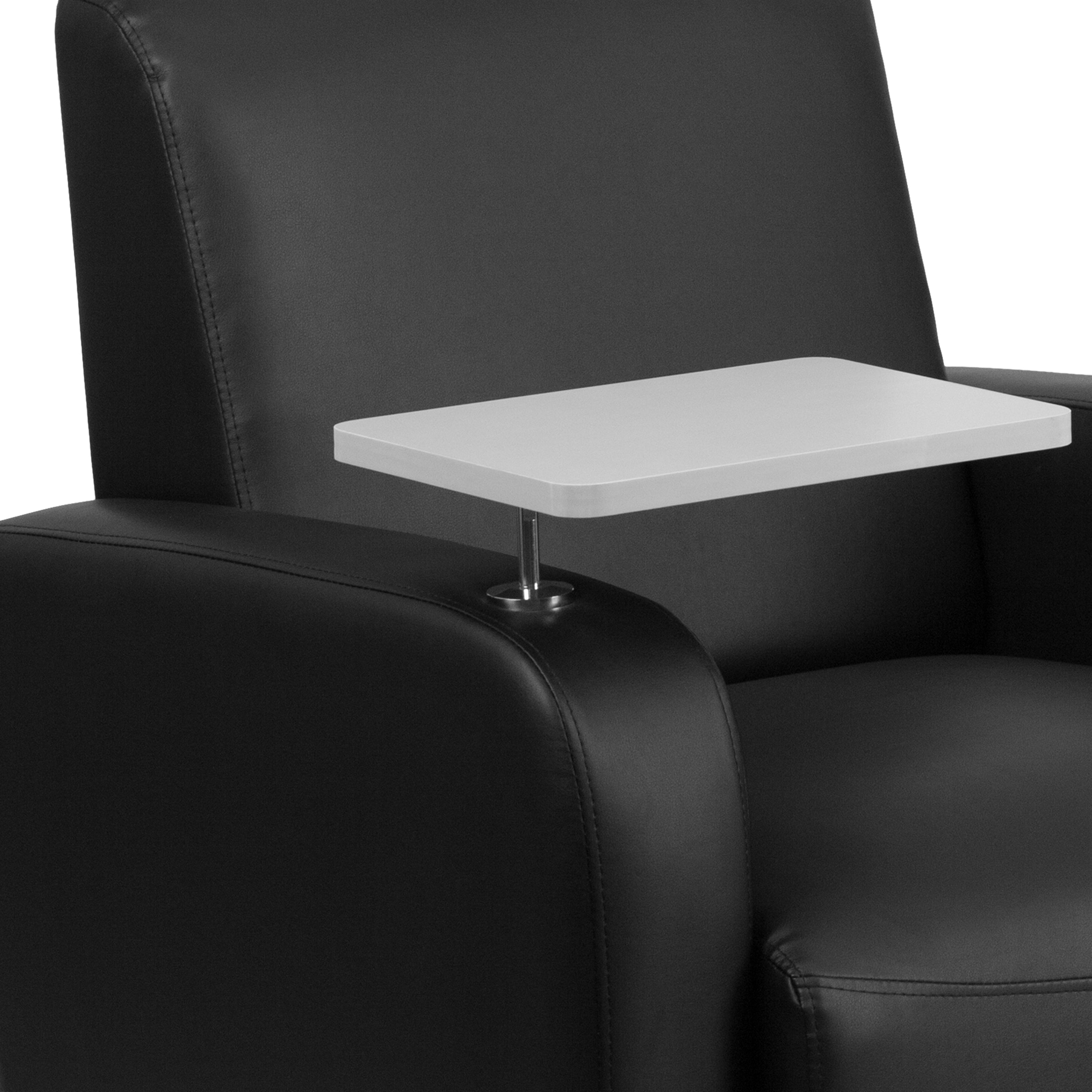 George Black LeatherSoft Guest Chair with Tablet Arm, Front Wheel Casters and Cup Holder