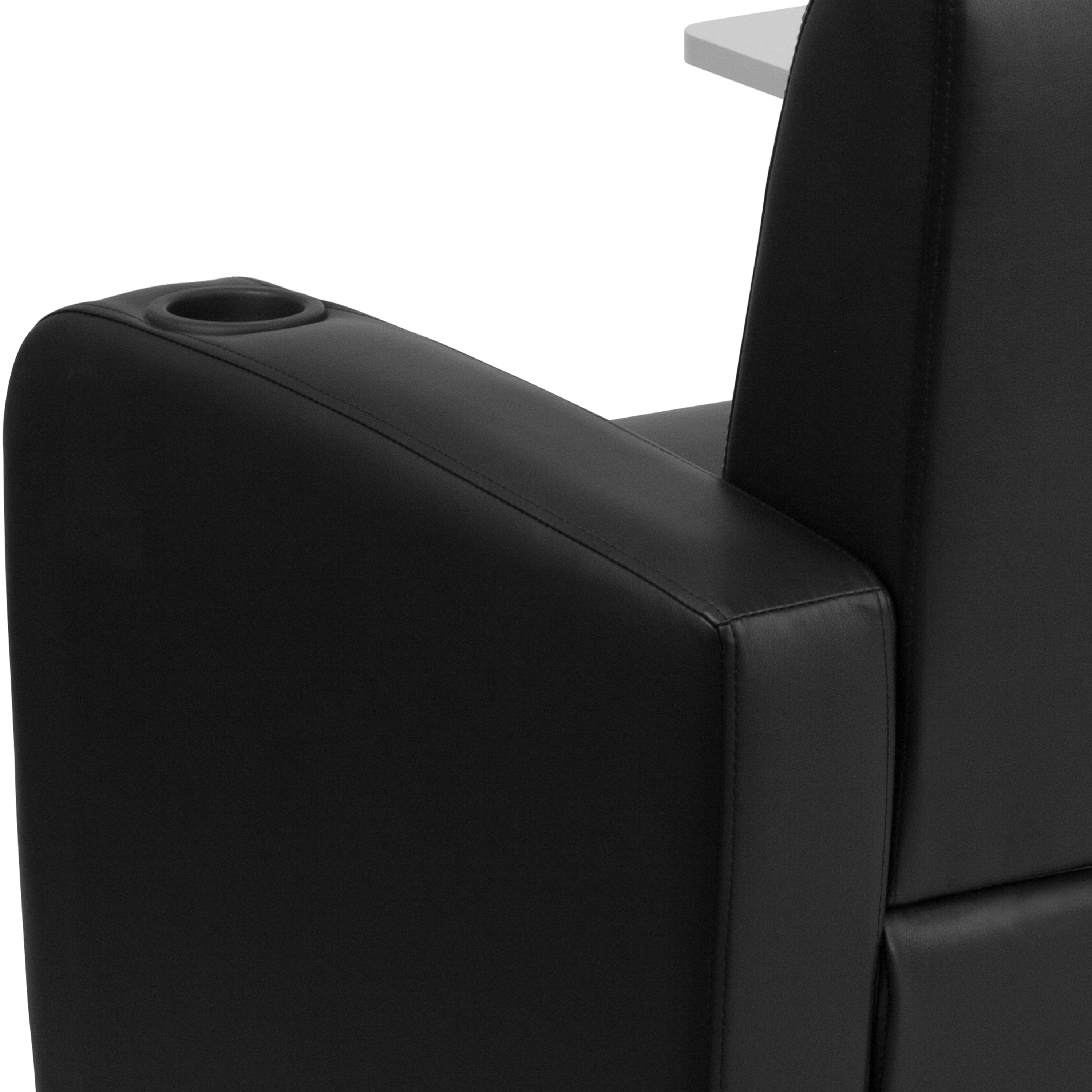 George Black LeatherSoft Guest Chair with Tablet Arm, Front Wheel Casters and Cup Holder