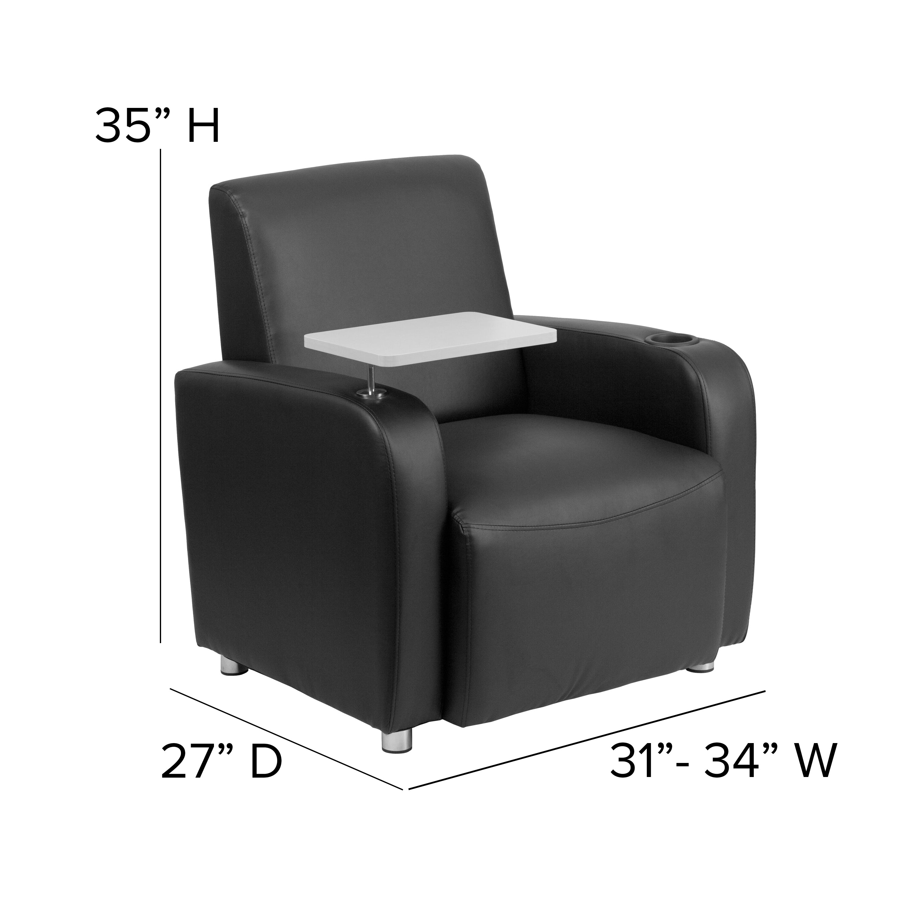 George Black LeatherSoft Guest Chair with Tablet Arm, Chrome Legs and Cup Holder