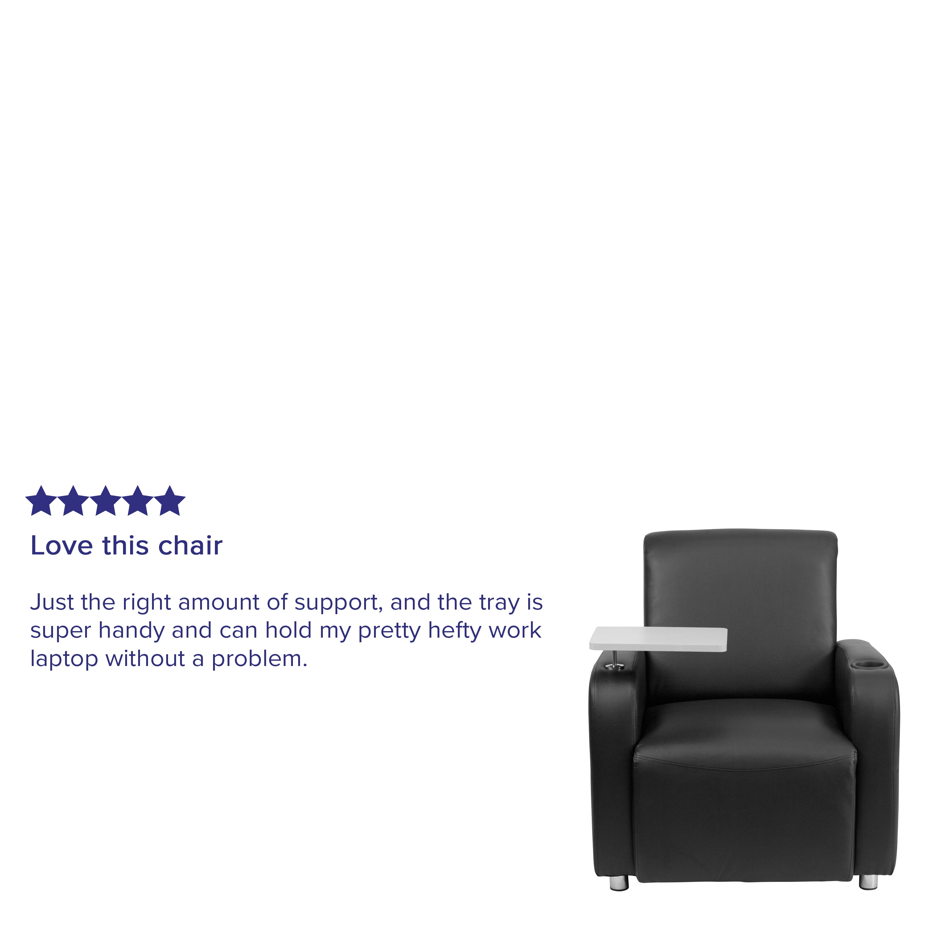 George Black LeatherSoft Guest Chair with Tablet Arm, Chrome Legs and Cup Holder