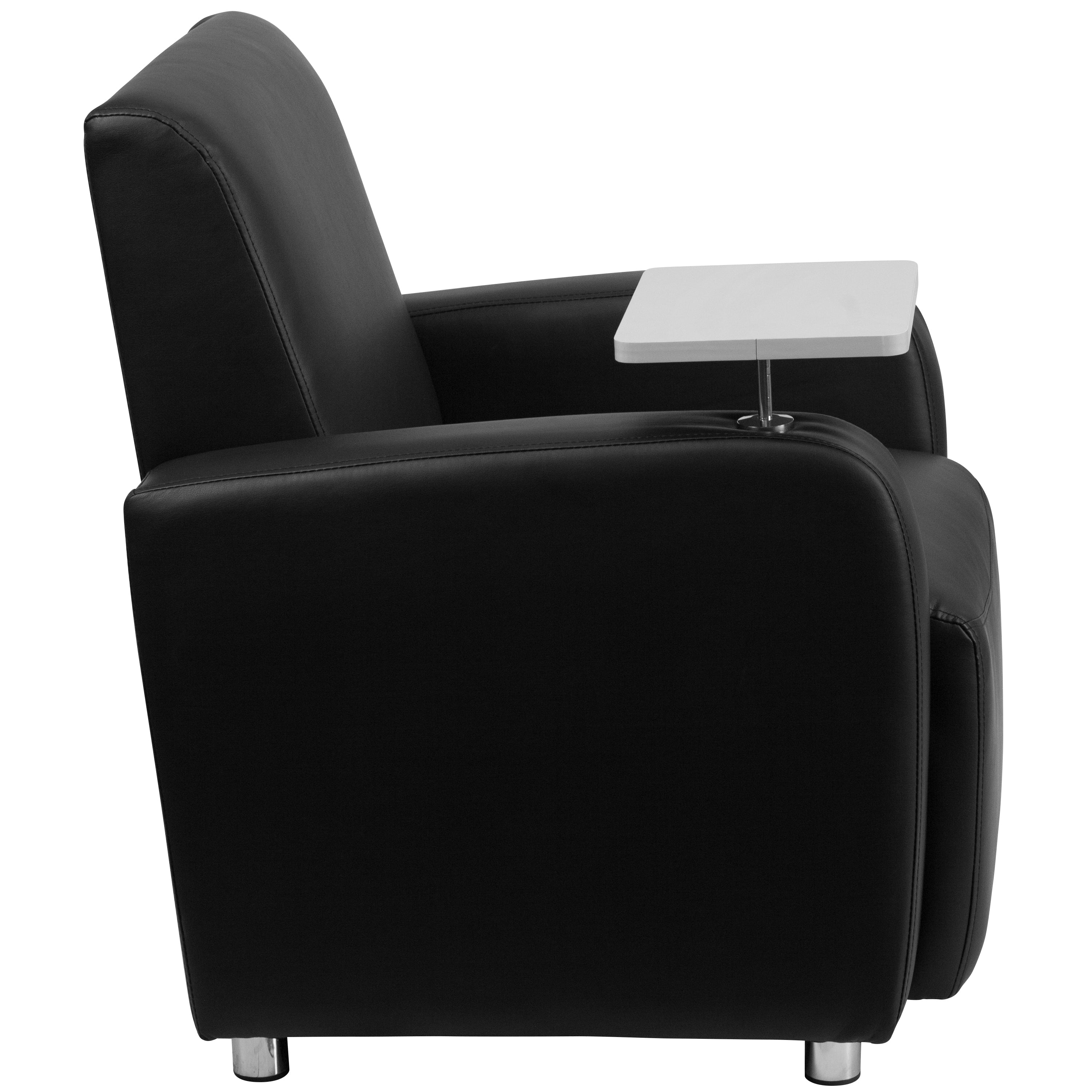 George Black LeatherSoft Guest Chair with Tablet Arm, Chrome Legs and Cup Holder