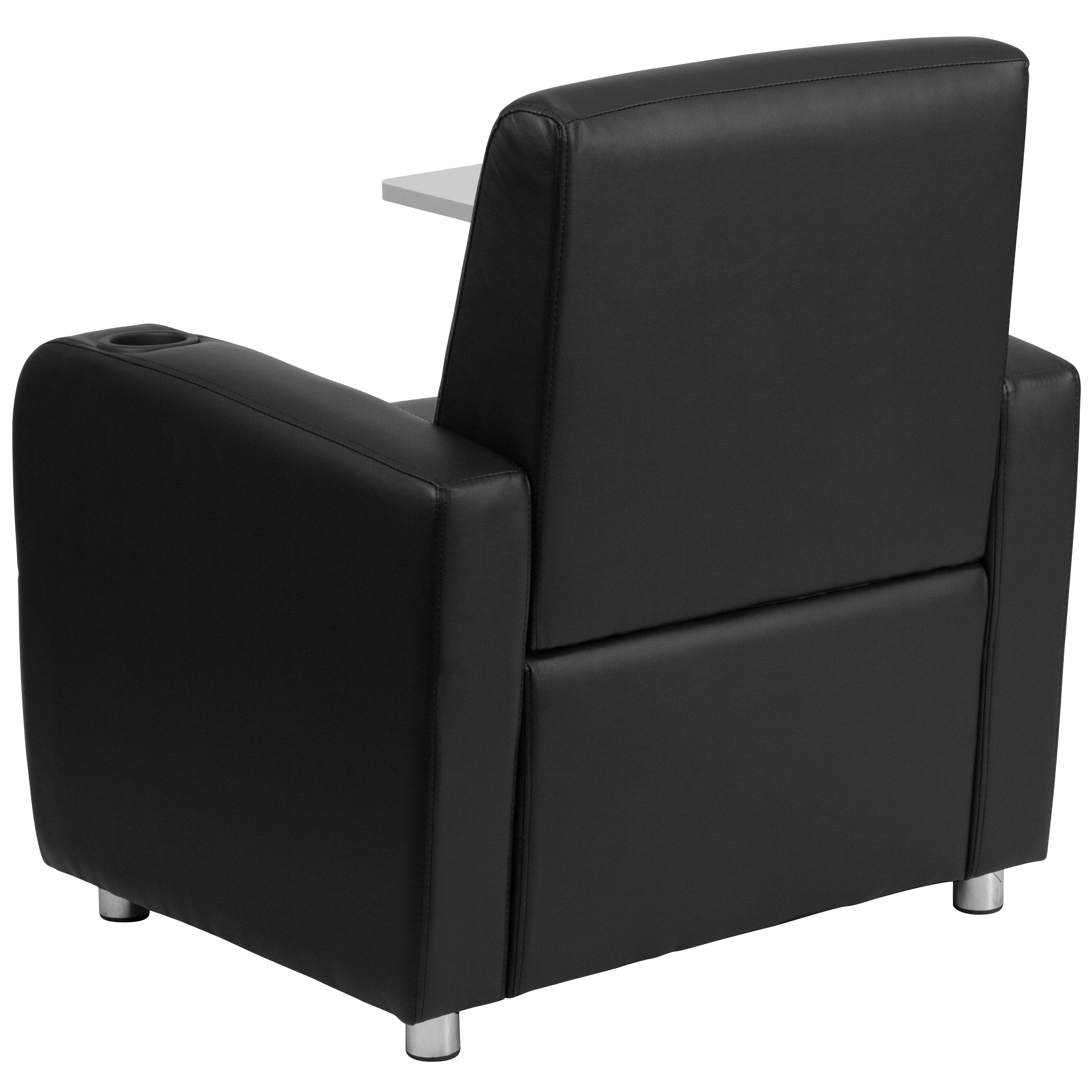 George Black LeatherSoft Guest Chair with Tablet Arm, Chrome Legs and Cup Holder