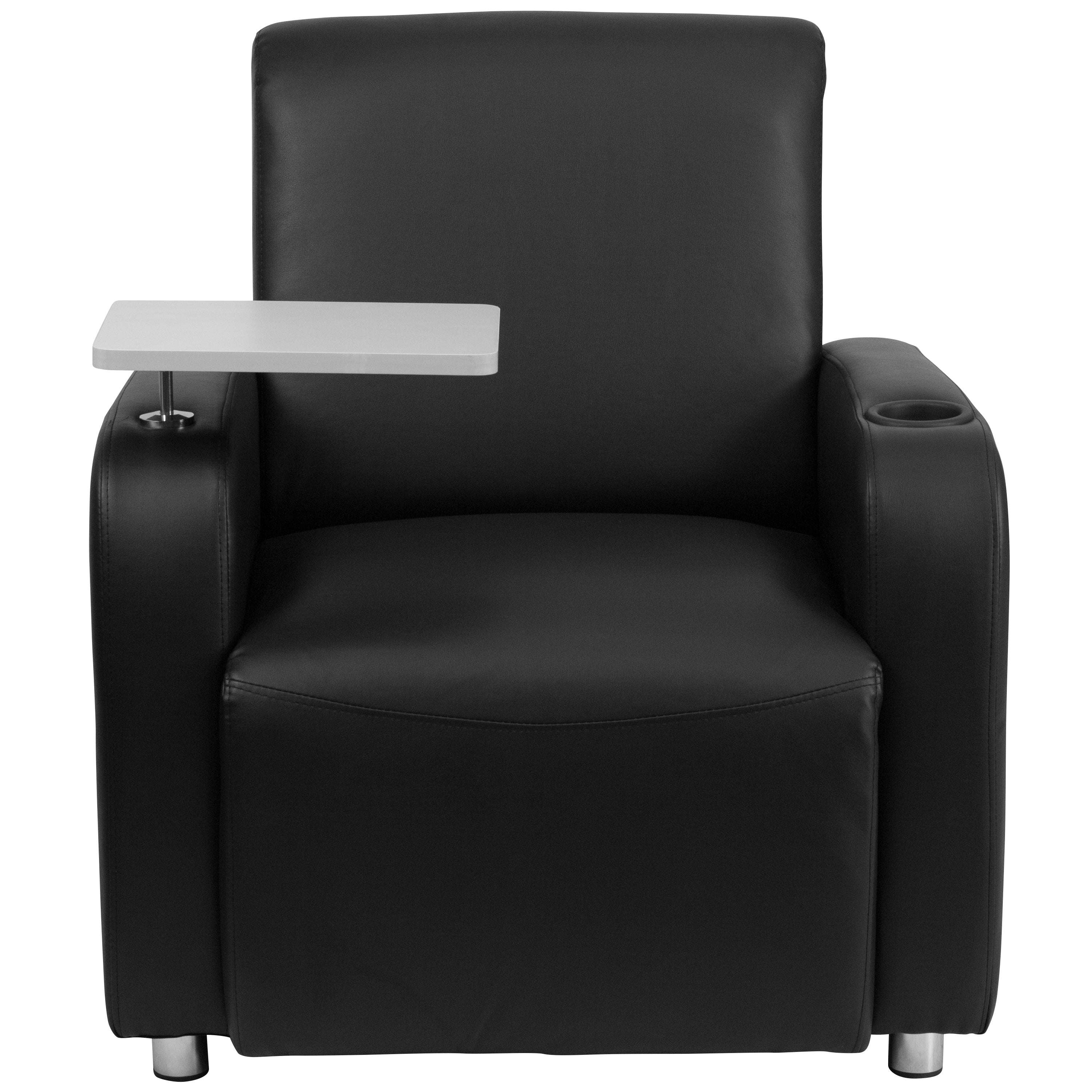 George Black LeatherSoft Guest Chair with Tablet Arm, Chrome Legs and Cup Holder