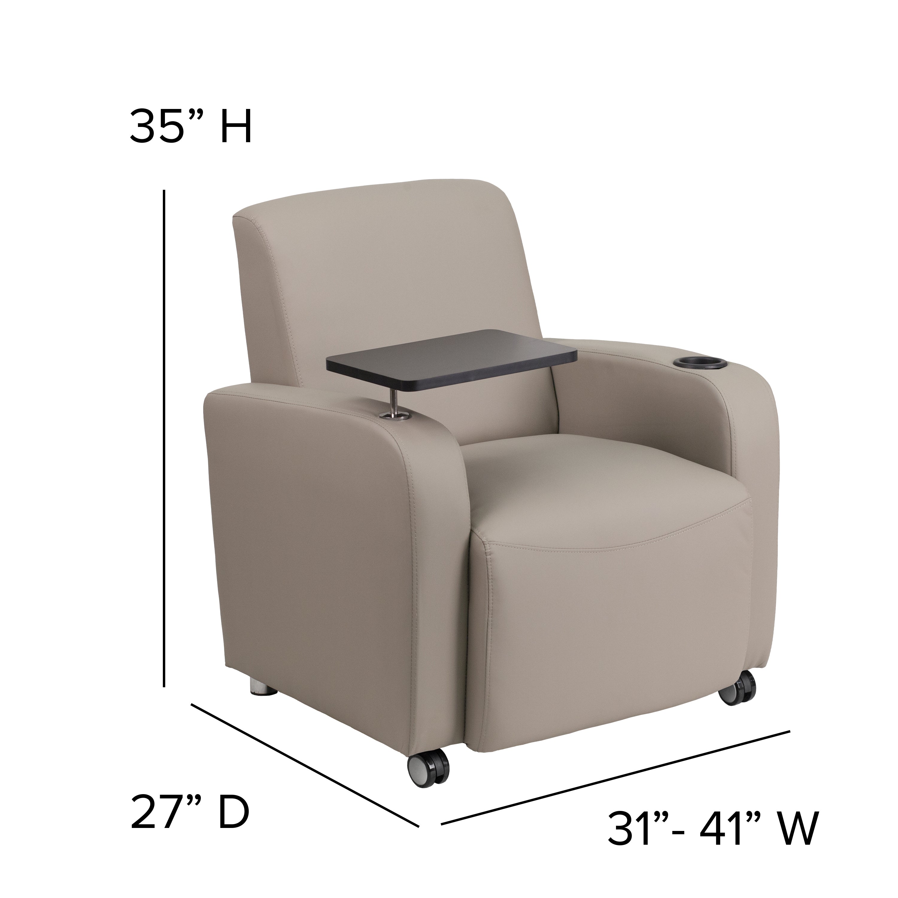 George Gray LeatherSoft Guest Chair with Tablet Arm, Front Wheel Casters and Cup Holder