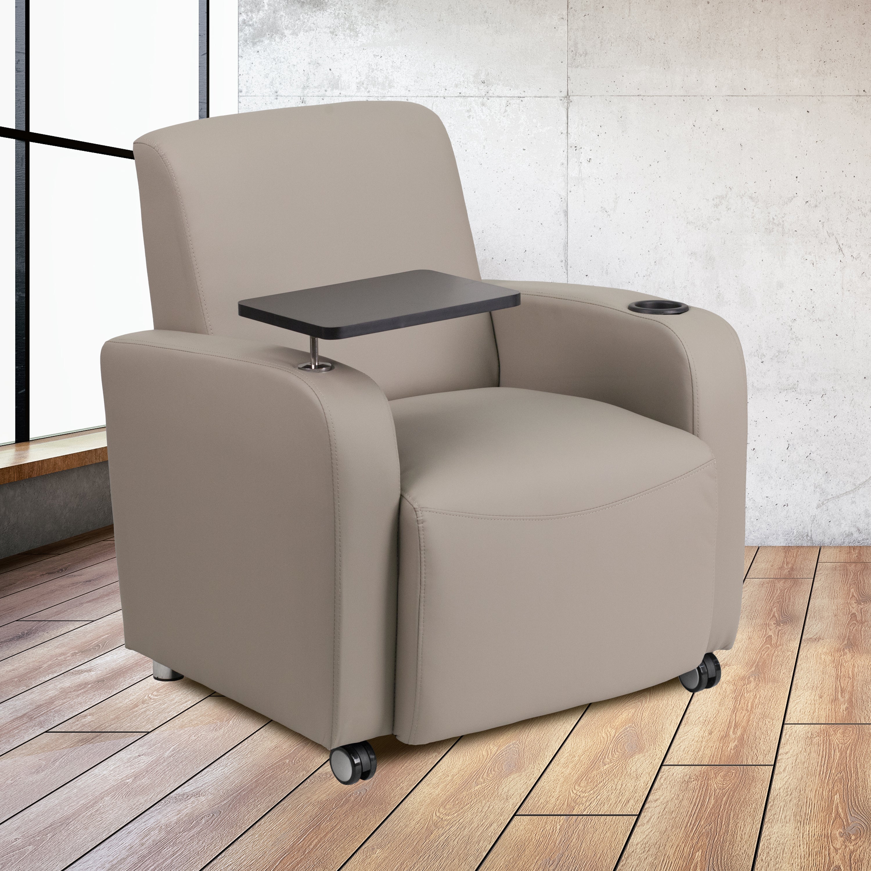 George Gray LeatherSoft Guest Chair with Tablet Arm, Front Wheel Casters and Cup Holder