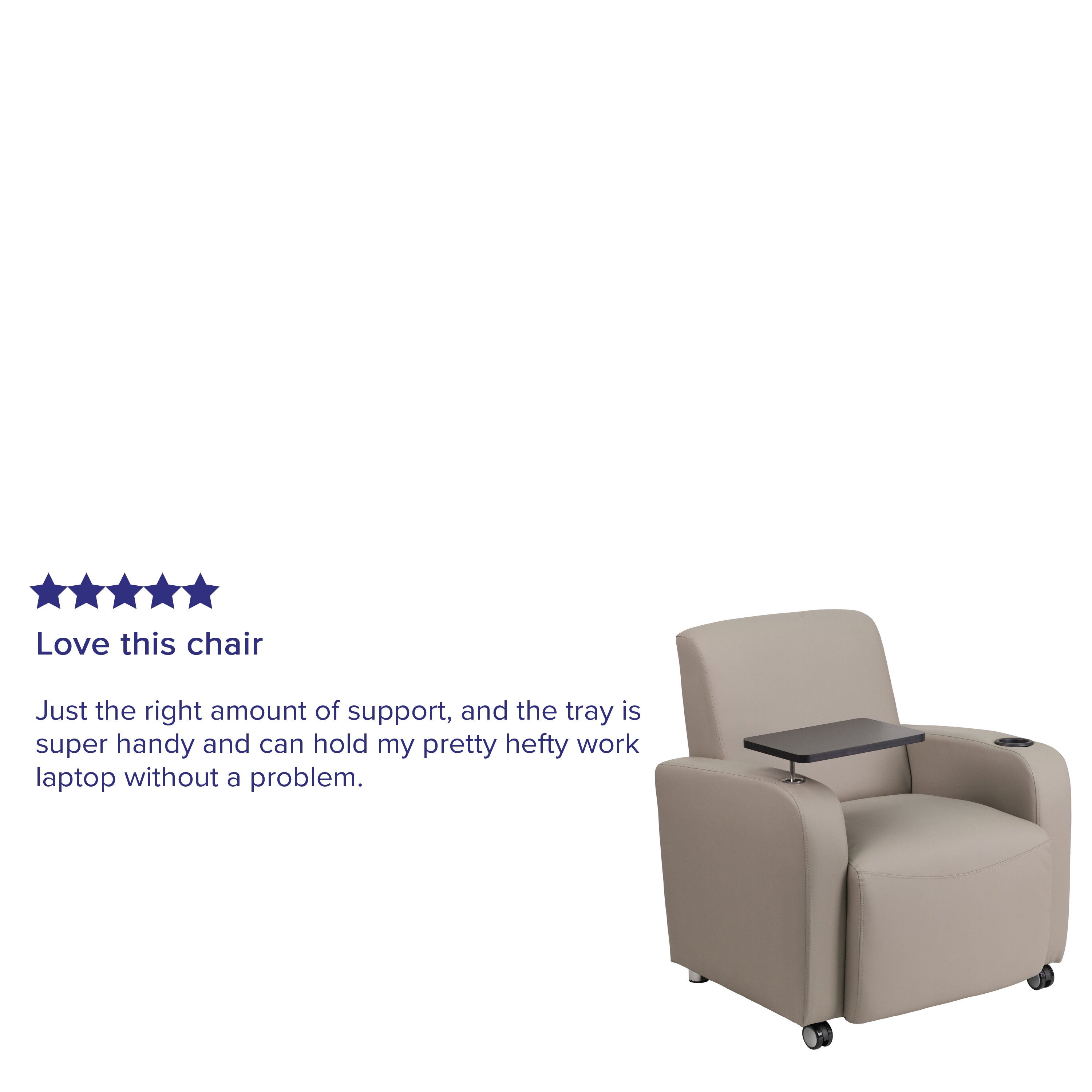 George Gray LeatherSoft Guest Chair with Tablet Arm, Front Wheel Casters and Cup Holder
