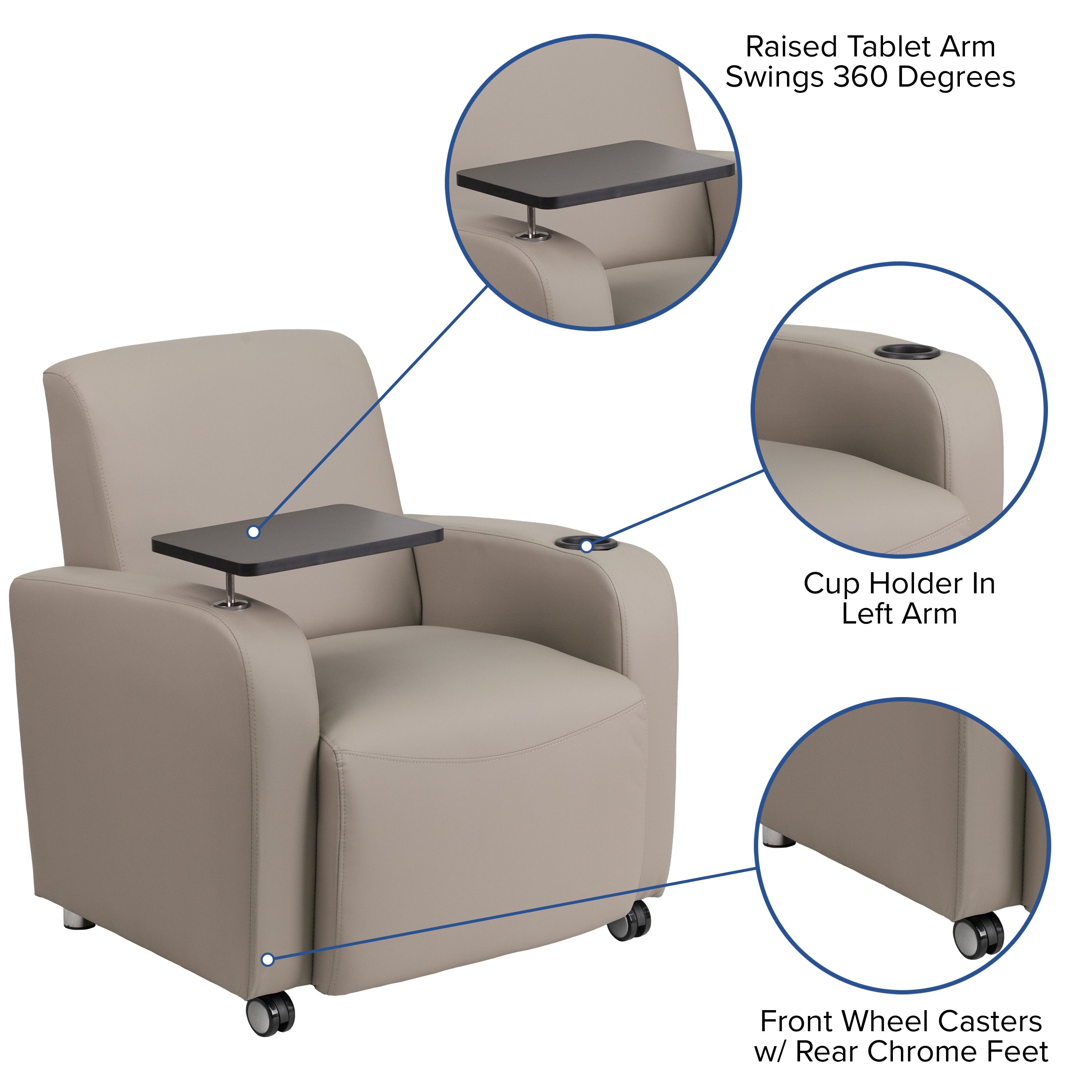 George Gray LeatherSoft Guest Chair with Tablet Arm, Front Wheel Casters and Cup Holder