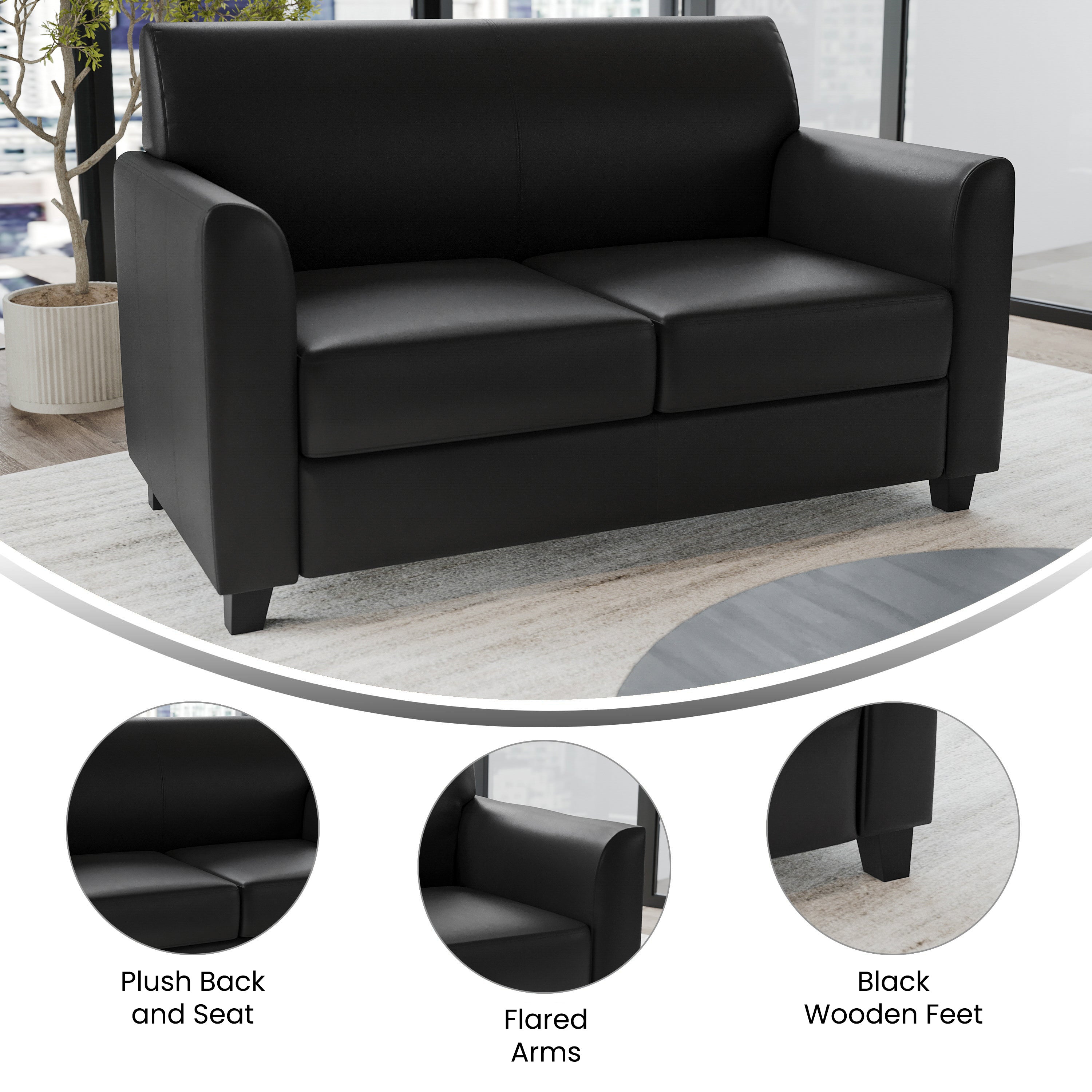 HERCULES Diplomat Series Black LeatherSoft Loveseat