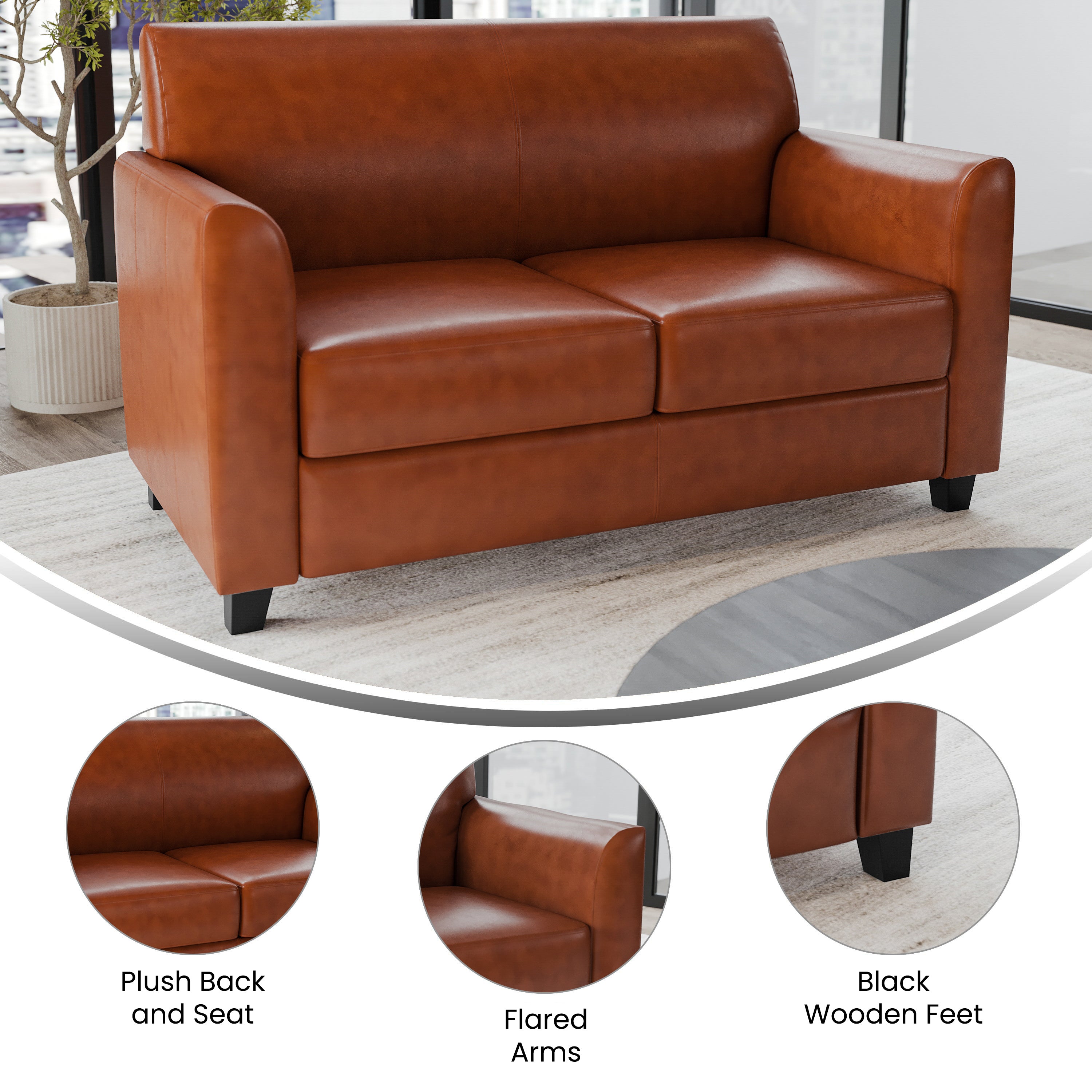 HERCULES Diplomat Series Cognac LeatherSoft Loveseat