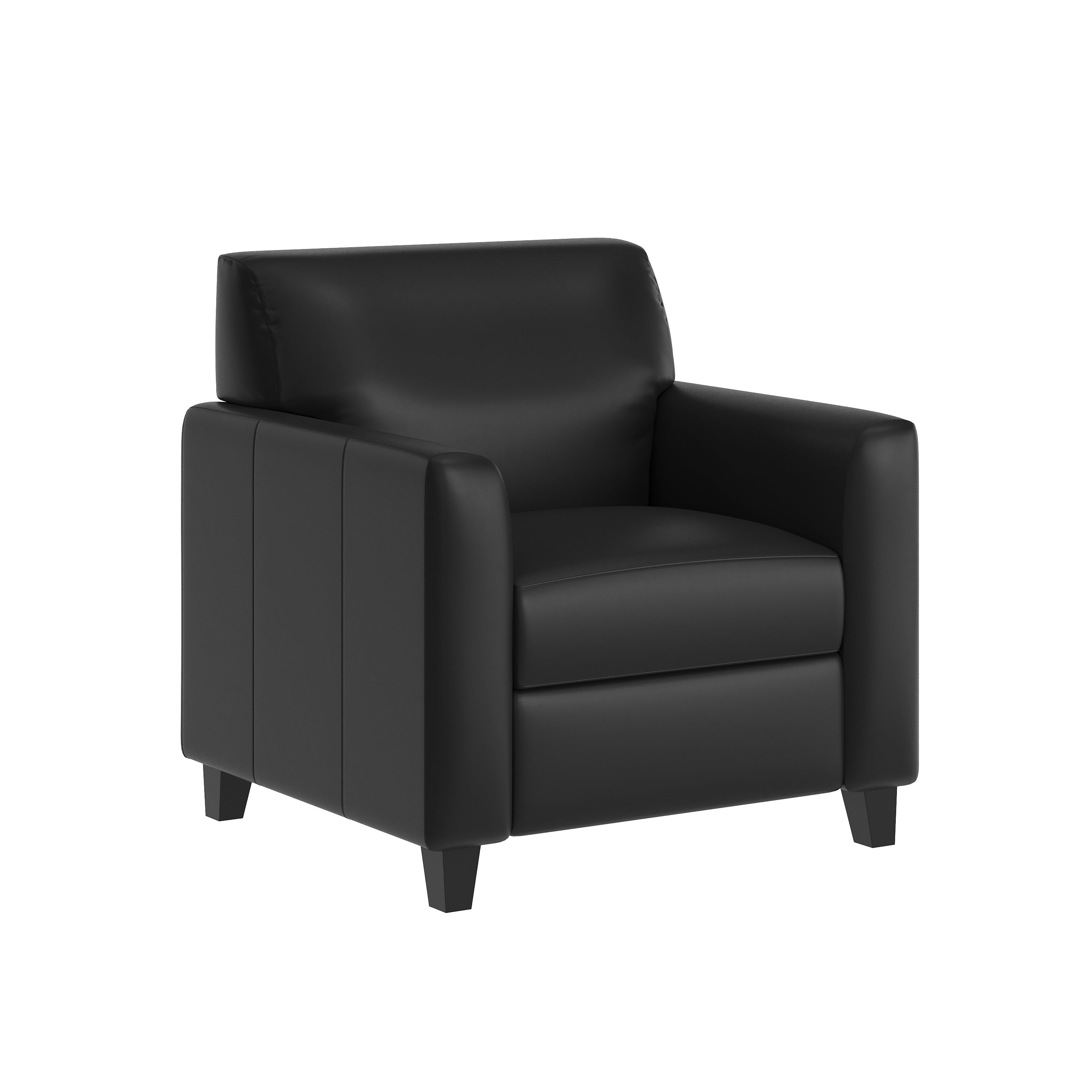 Agent Black LeatherSoft Reception Chair with Right Side Charging Bank, Includes 2 Outlets, 2USB Ports, 1 USB-C Port, Solid Wood Legs
