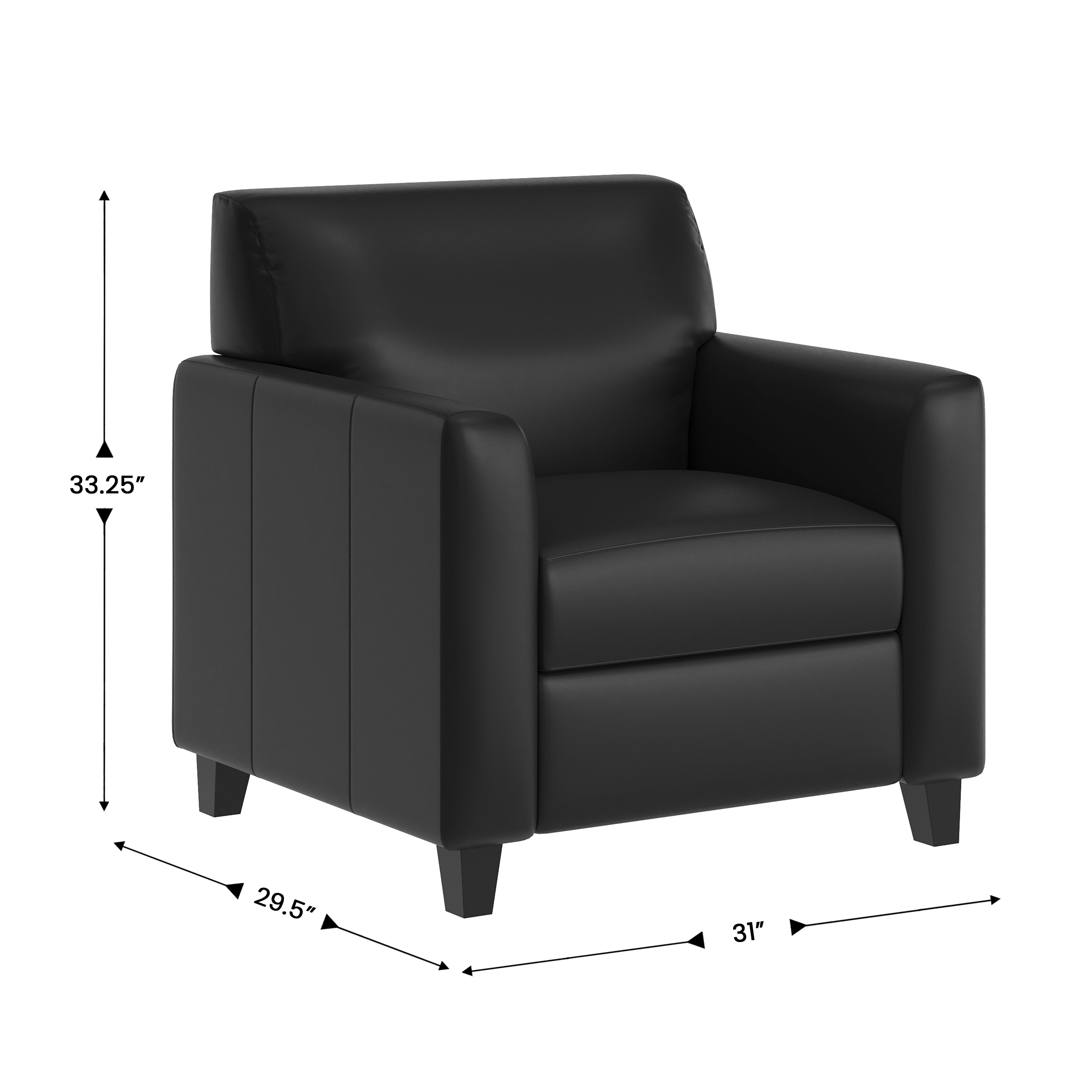 Agent Black LeatherSoft Reception Chair with Right Side Charging Bank, Includes 2 Outlets, 2USB Ports, 1 USB-C Port, Solid Wood Legs