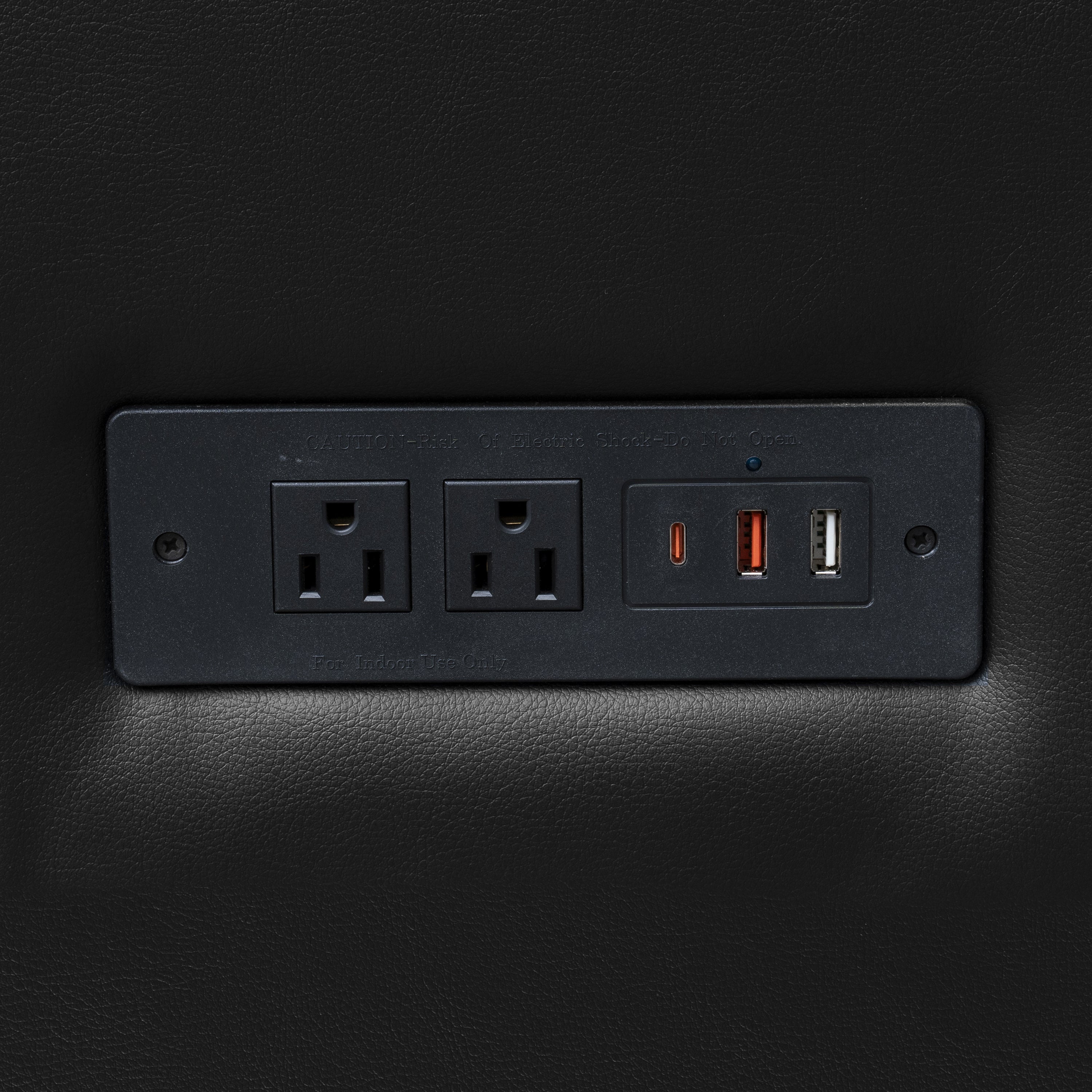 Agent Black LeatherSoft Reception Chair with Right Side Charging Bank, Includes 2 Outlets, 2USB Ports, 1 USB-C Port, Solid Wood Legs