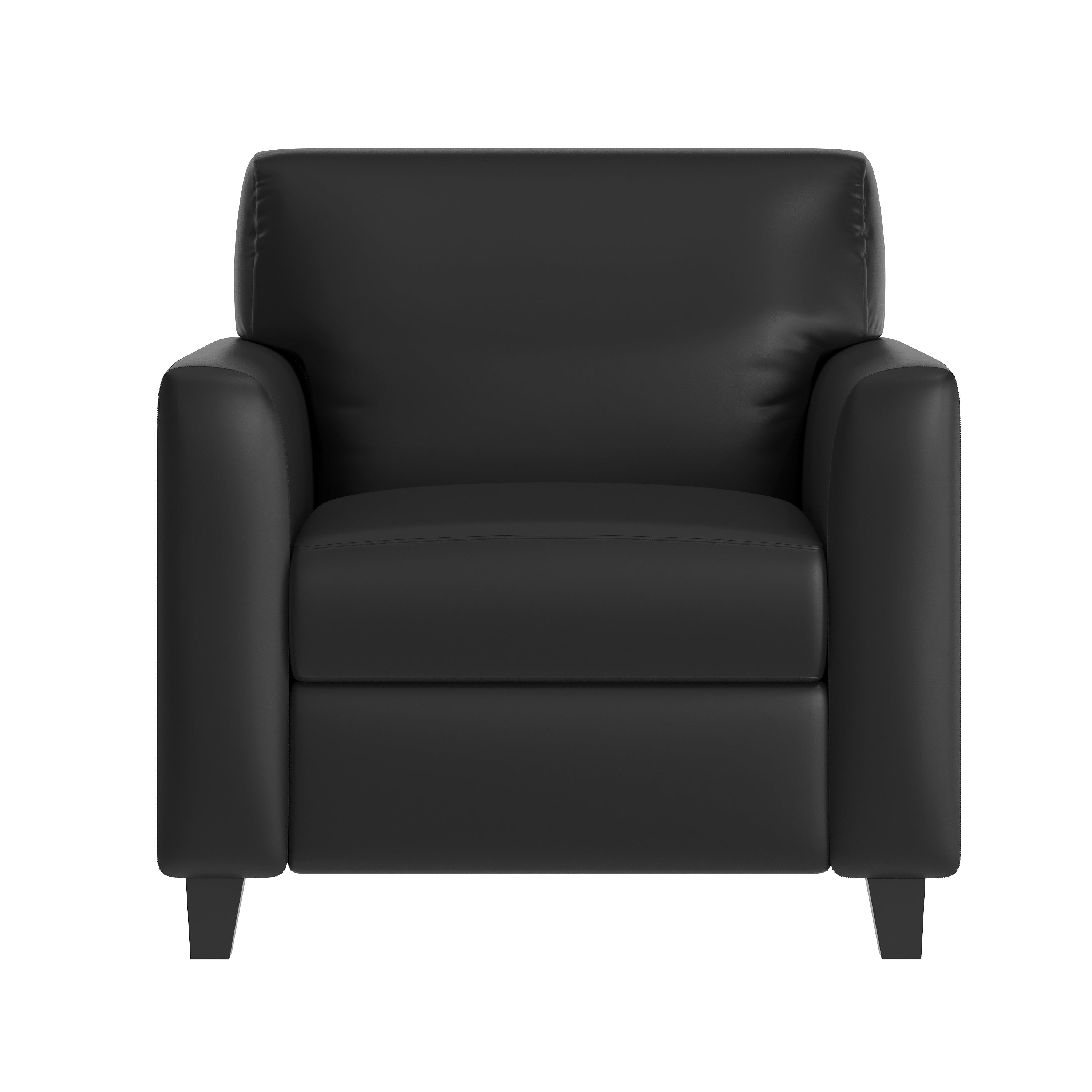 Agent Black LeatherSoft Reception Chair with Right Side Charging Bank, Includes 2 Outlets, 2USB Ports, 1 USB-C Port, Solid Wood Legs