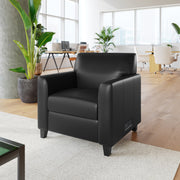 Agent Black LeatherSoft Reception Chair with Right Side Charging Bank, Includes 2 Outlets, 2USB Ports, 1 USB-C Port, Solid Wood Legs